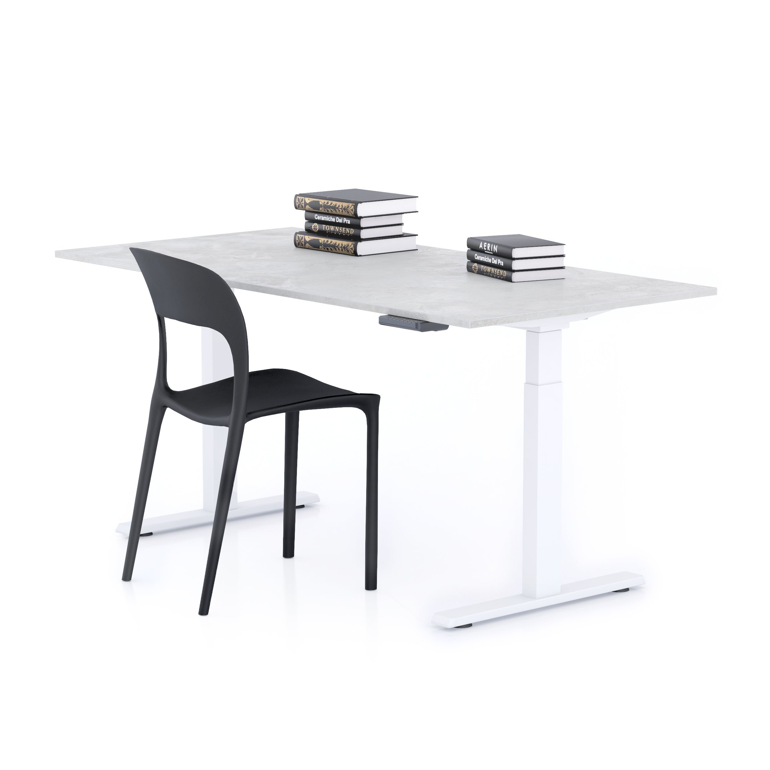 Verstellbarer Schreibtisch Clara 160x80 Grau Beton mit weissen Beinen - Main image