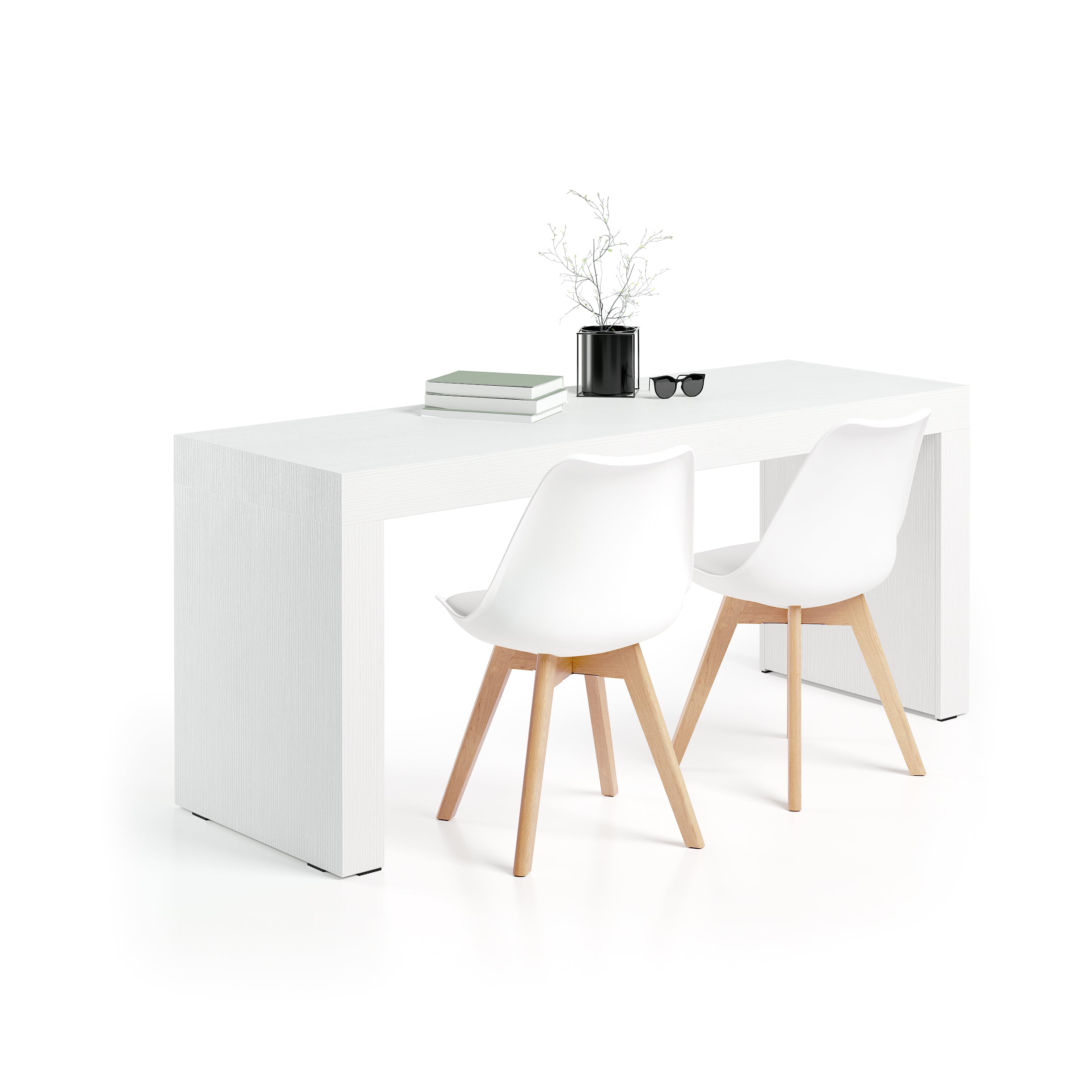 Table de bureau Evolution 180x60, Blanc Frêne avec 2 pieds - Main image