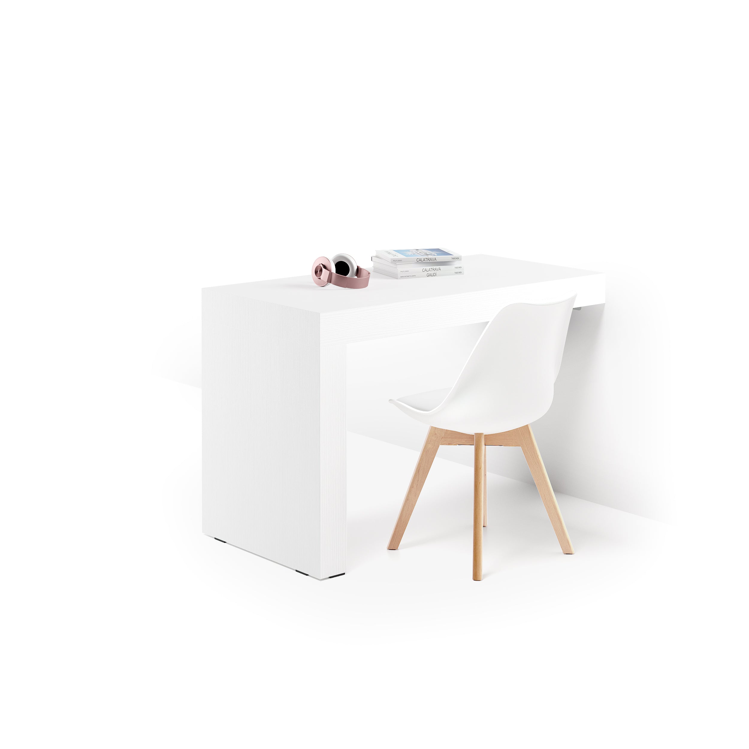 Scrivania Evolution 120x60, Bianco Frassino con Una Gamba
