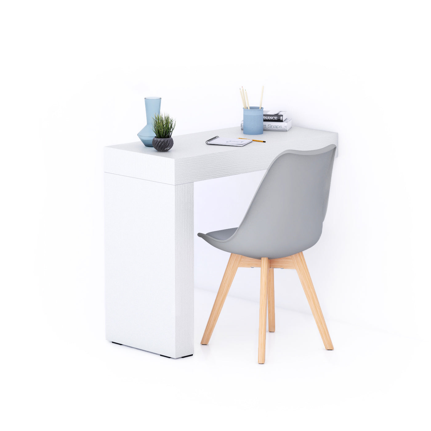 Evolution Desk 35.4 x 15.7 in, Ashwood White with One Leg - Main image