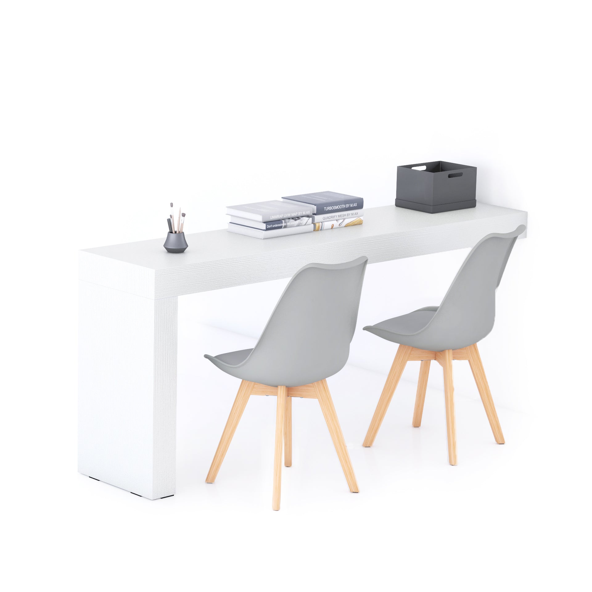 Table de bureau Evolution 180x40, Frêne Blanc avec 1 pied - Main image
