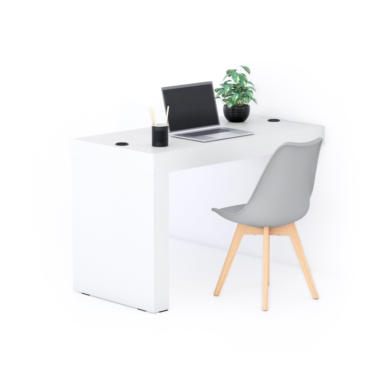 Evolution Desk 47.2 x 23.6 in, with Wireless Charger, Ashwood White with One Leg - Main image