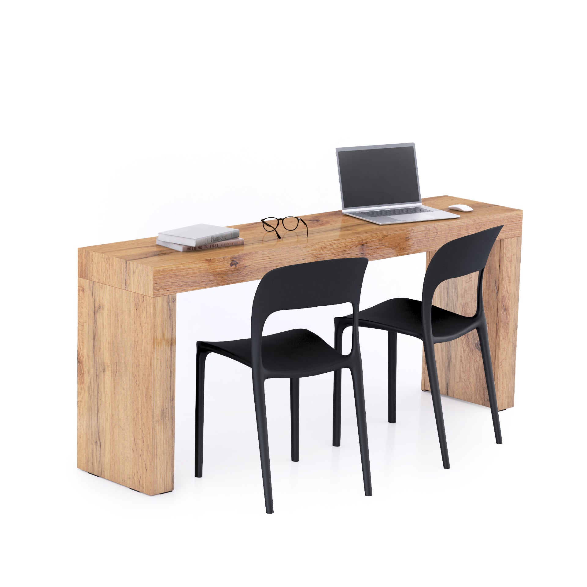 Scrivania Evolution 180x40, Rovere Rustico con Due Gambe