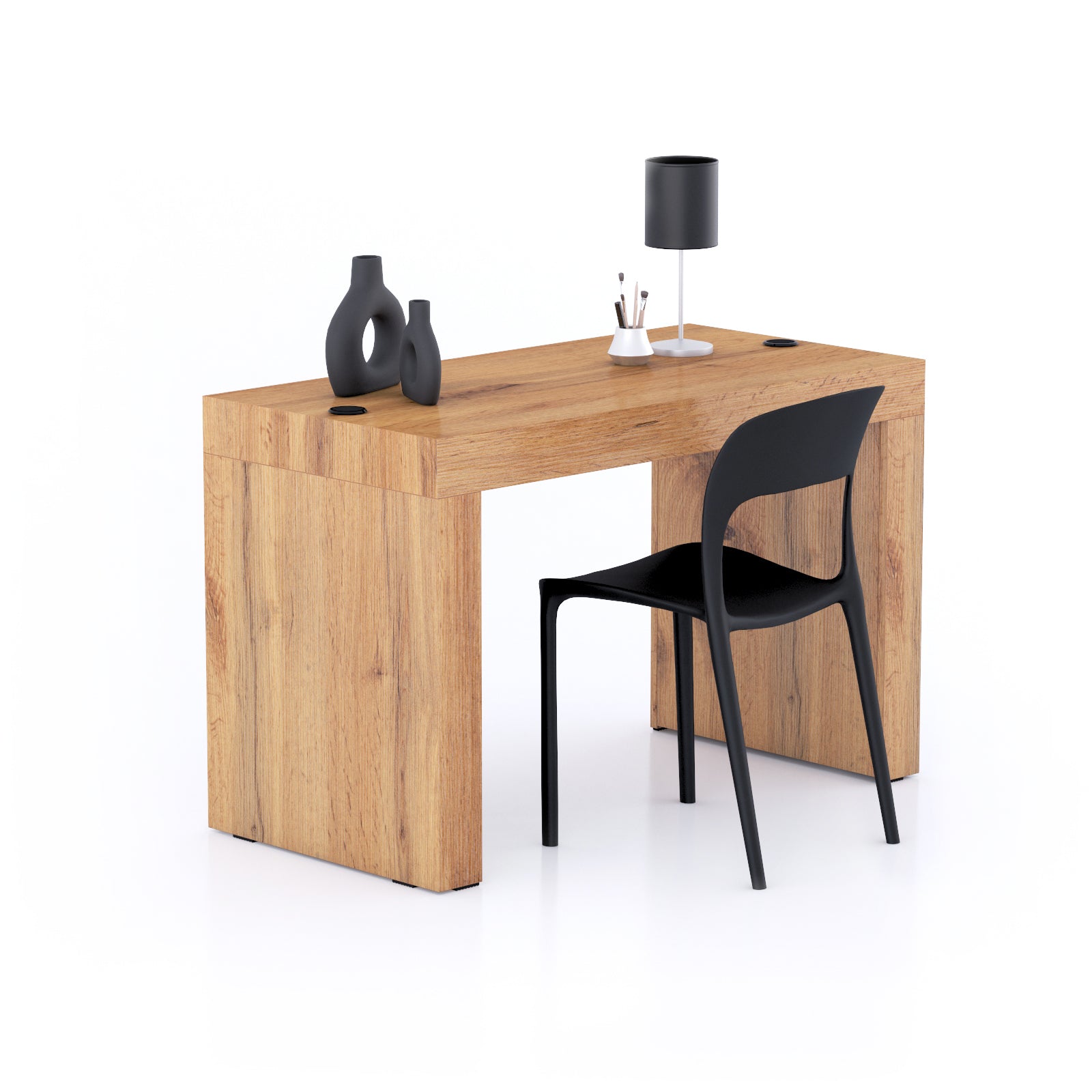 Scrivania Evolution 120x60, Rovere Rustico con Due Gambe e Caricatore Wireless