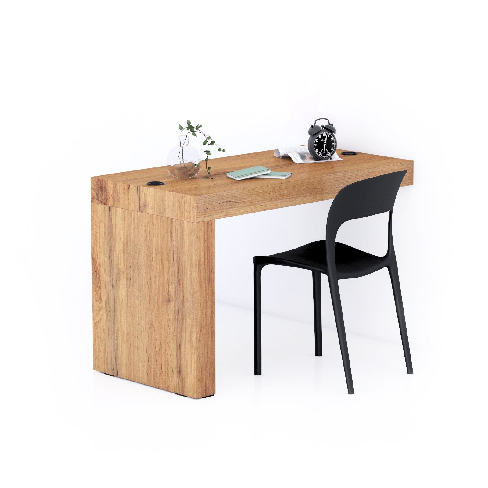 Escritorio Evolution 120x60, Madera Rustica con una pata y cargador inalámbrico - Main image