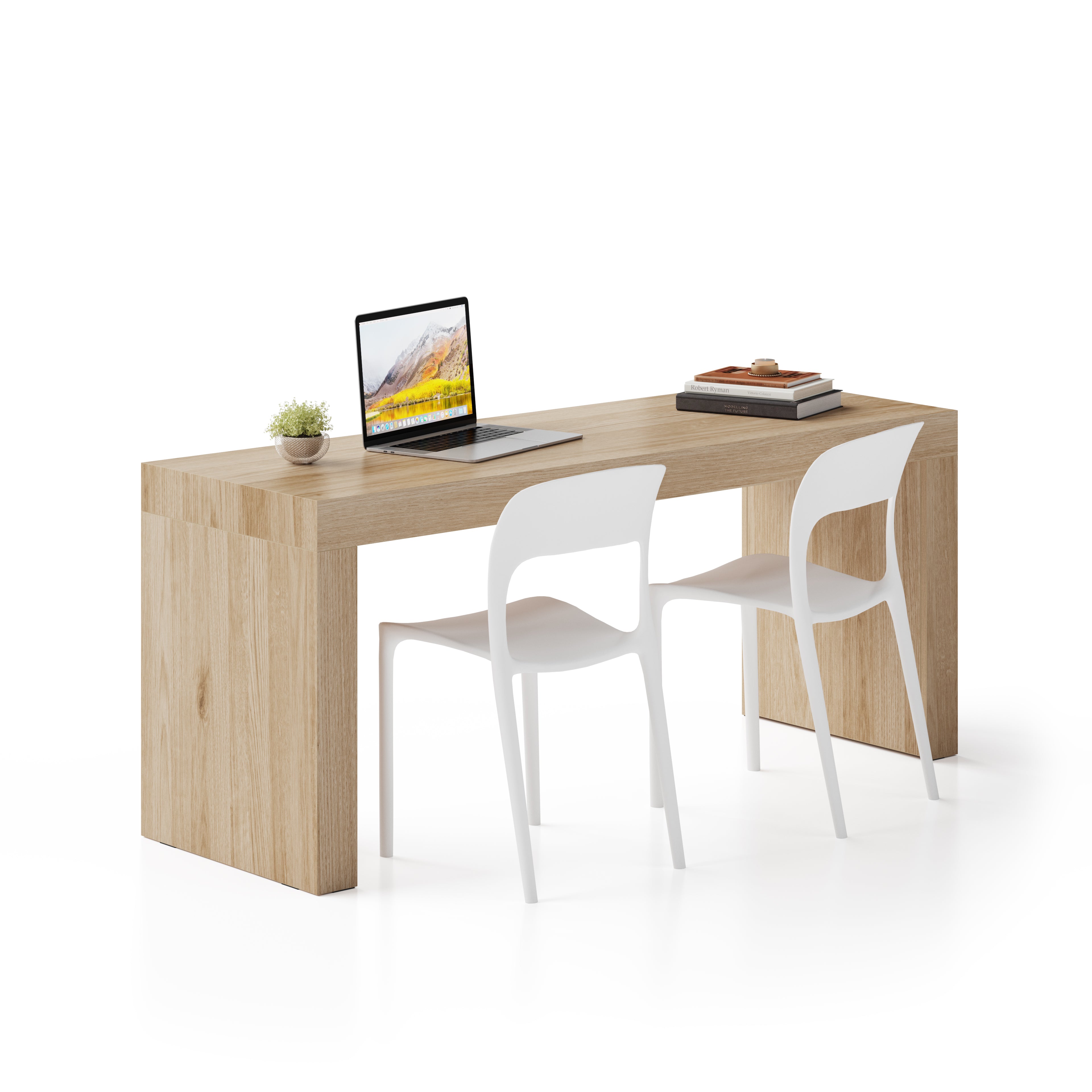 Scrivania Evolution 180x60, Rovere Naturale con Due Gambe