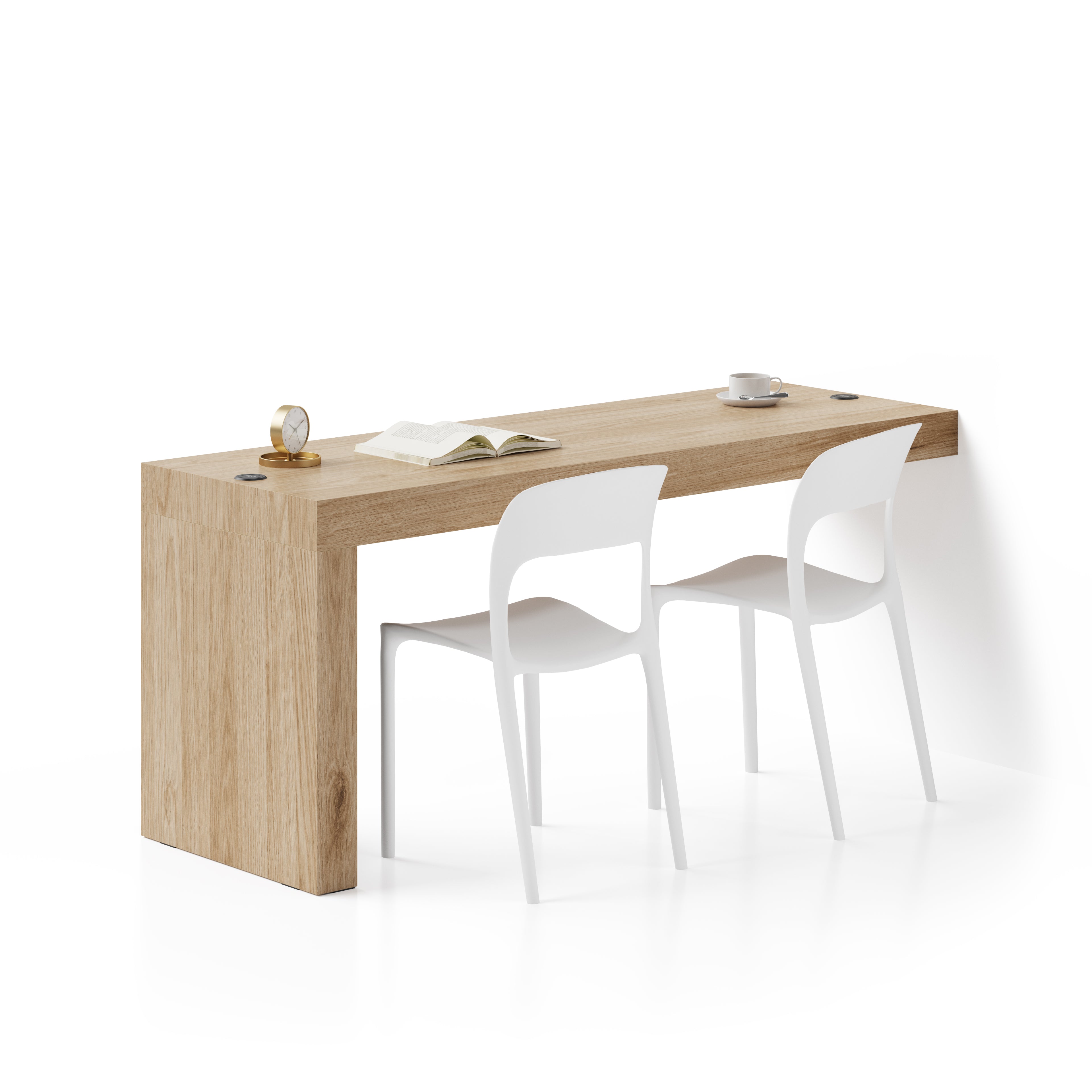Scrivania Evolution 180x60, Rovere Naturale con Una Gamba e Caricatore Wireless
