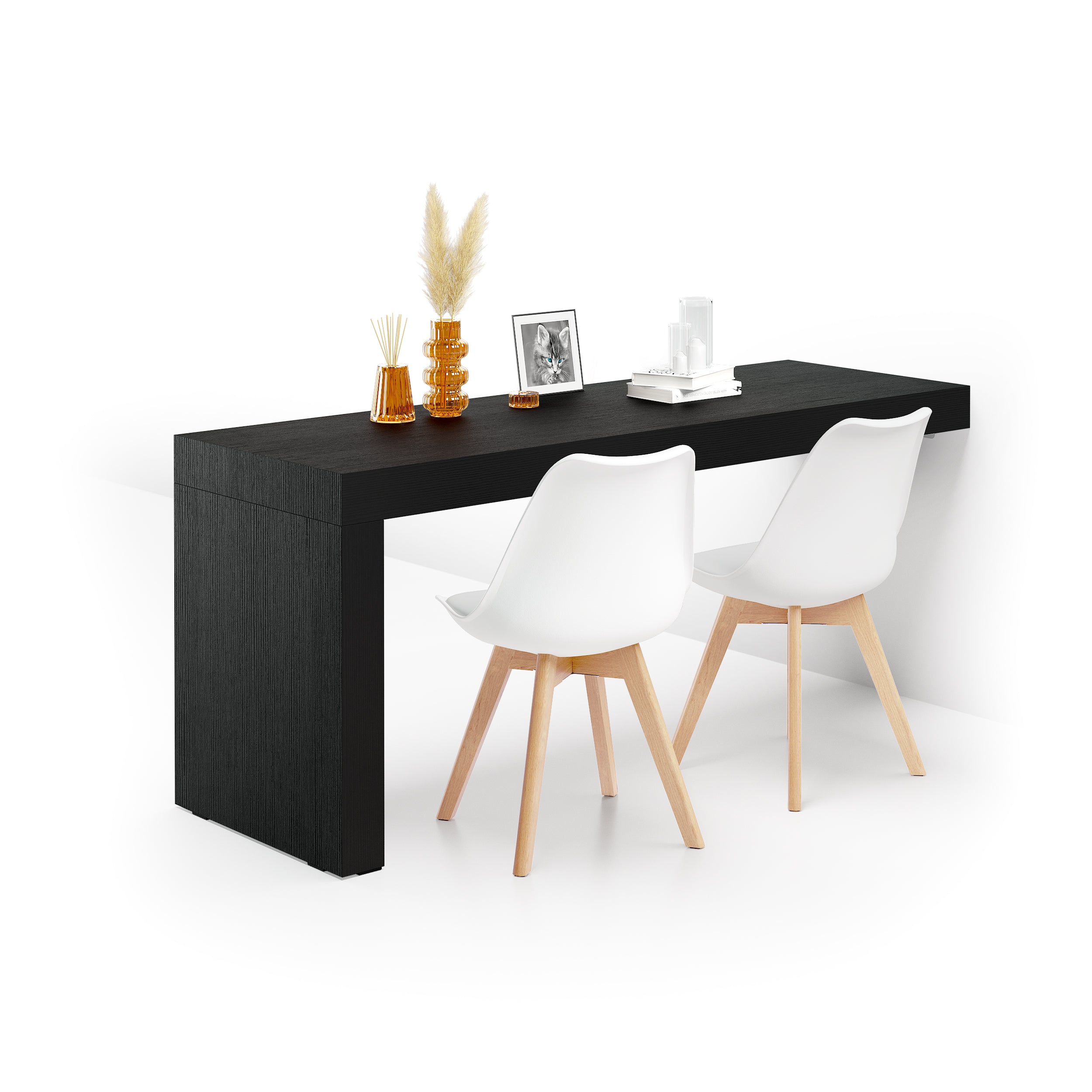 Scrivania Evolution 180x60, Nero Frassino con Una Gamba