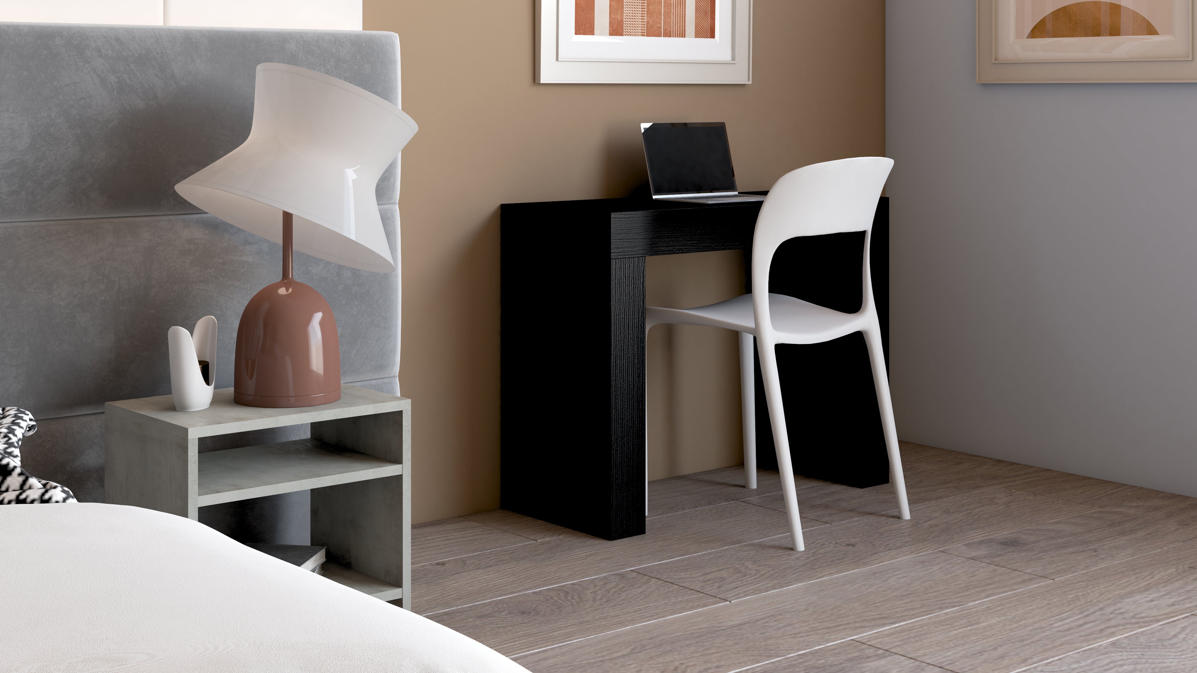 Table de bureau Evolution 90x40, Gris Béton avec 2 pieds - Set image 1