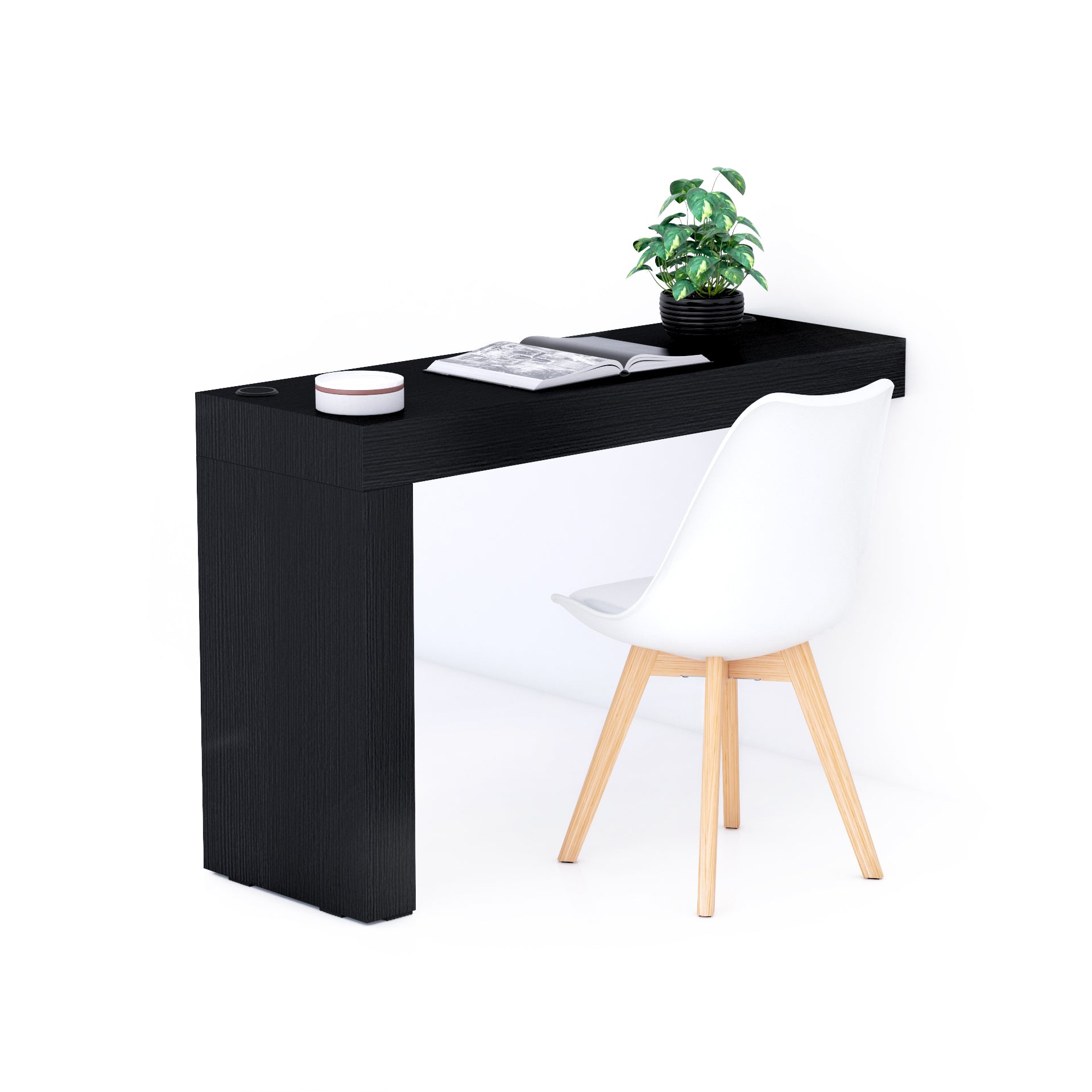Scrivania Evolution 120x40, Nero Frassino con Una Gamba e Caricatore Wireless