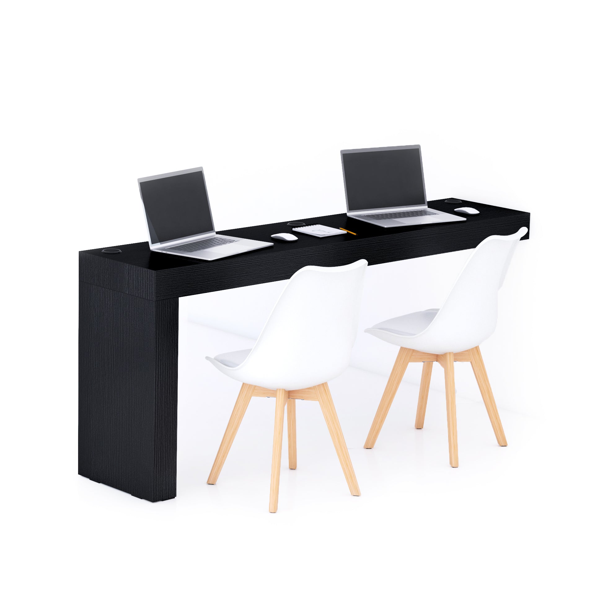 Escritorio Evolution 180x40, Madera Negra con una pata y cargador inalámbrico