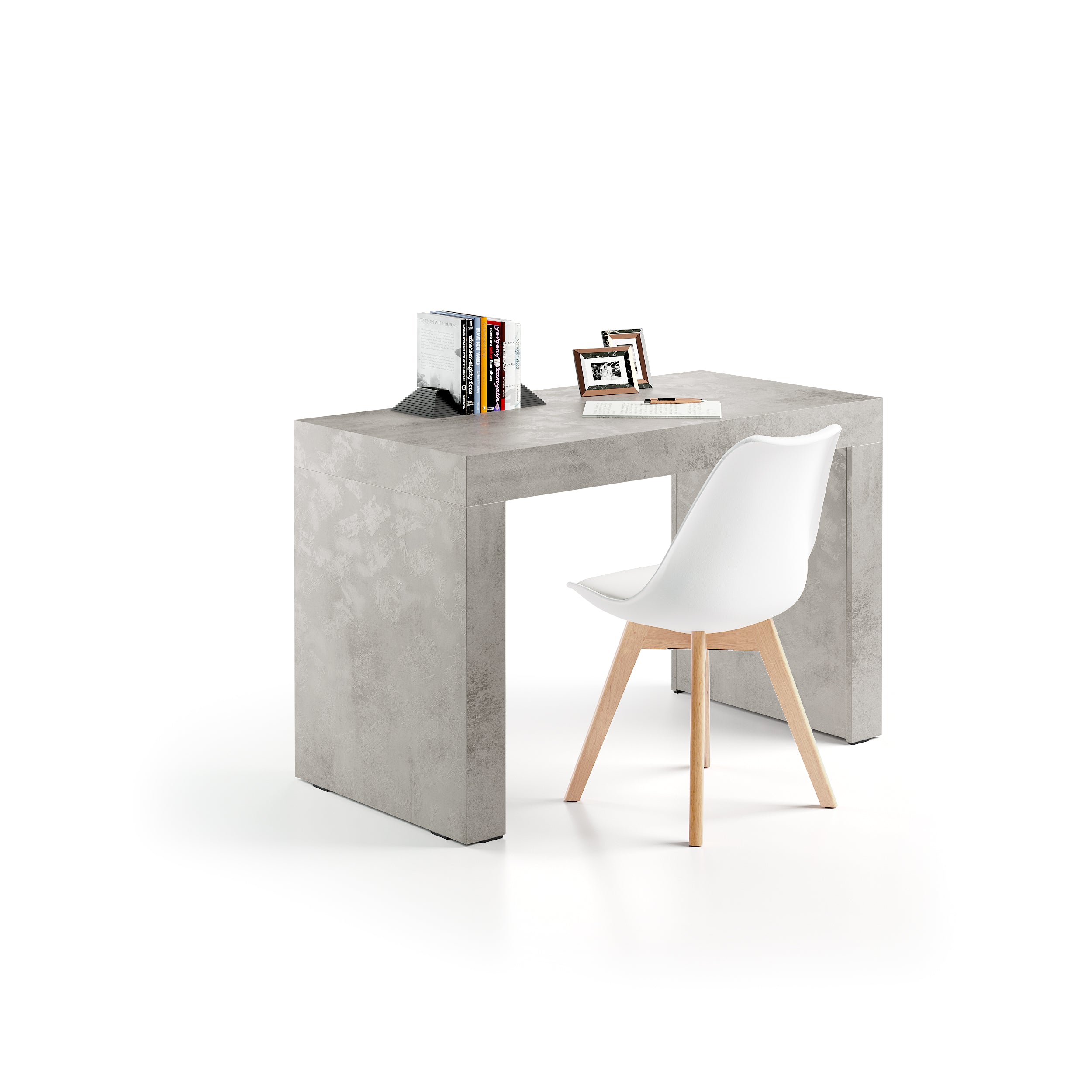 Bureau Evolution 120x60, Cement Grijs met Twee Poten - Main image