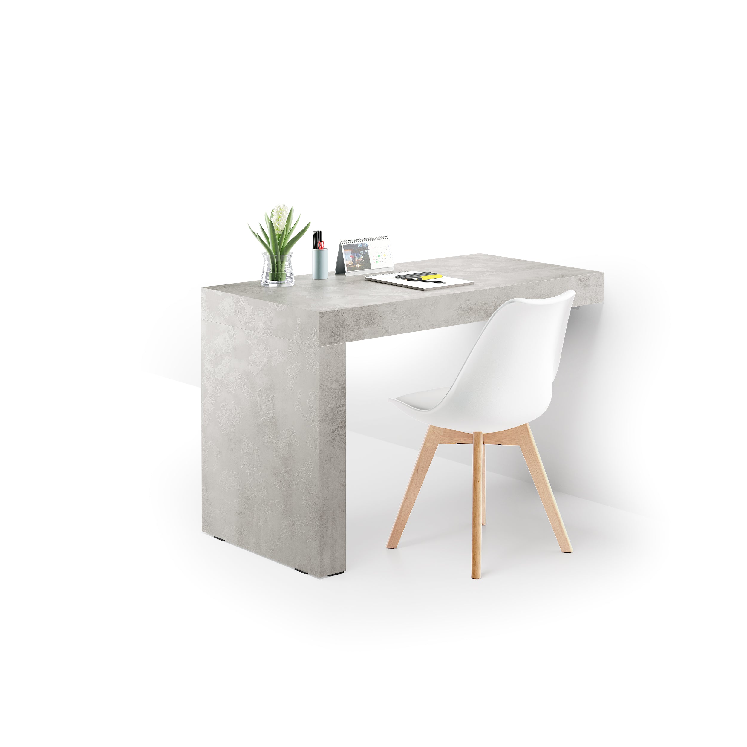 Escritorio Evolution 120x60, Cemento Gris con Una Pierna