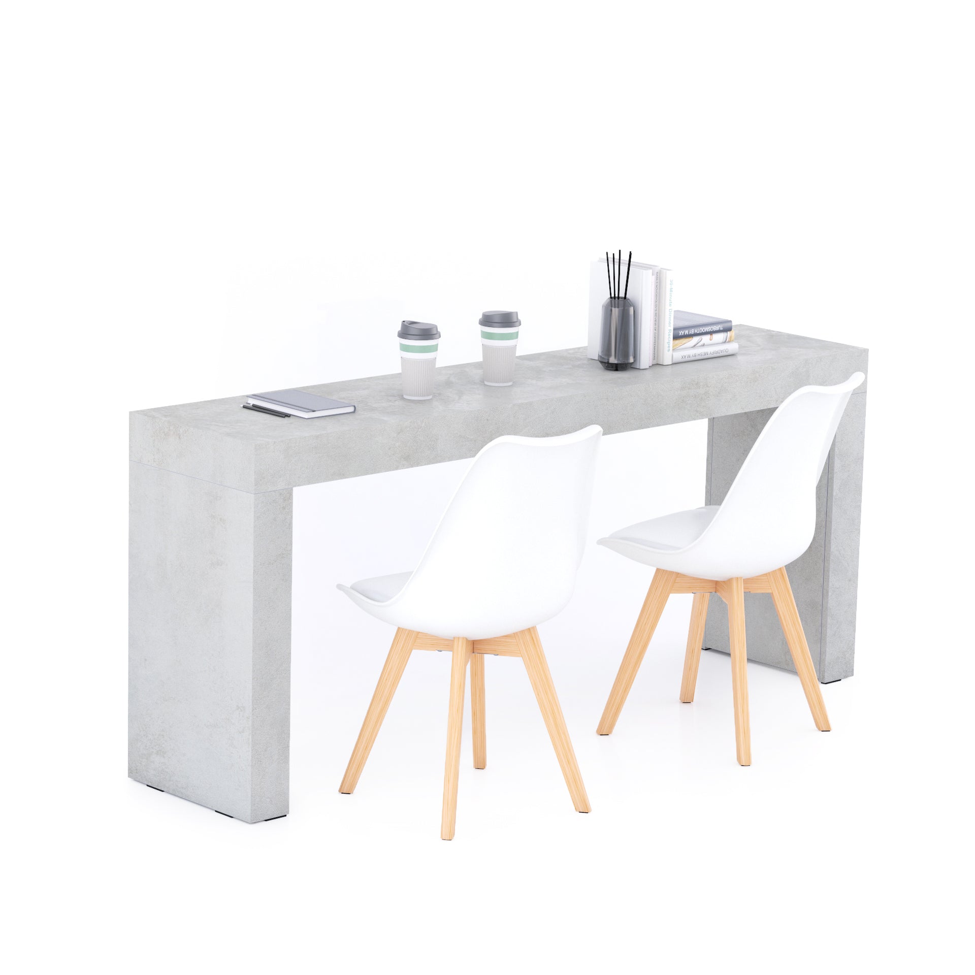Scrivania Evolution 180x40, Grigio Cemento con Due Gambe - Immagine principale