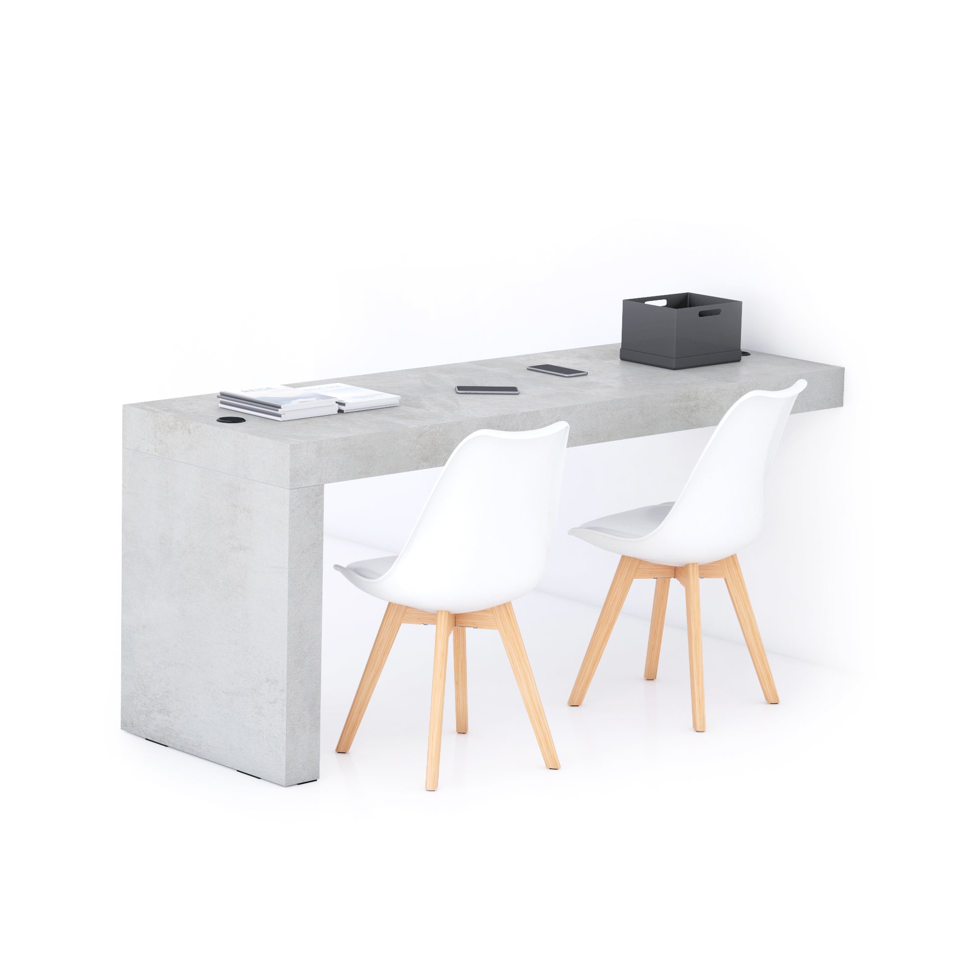 Table de bureau Evolution 180x60, Gris Béton avec 1 pied et Chargeur Sans Fil - Main image
