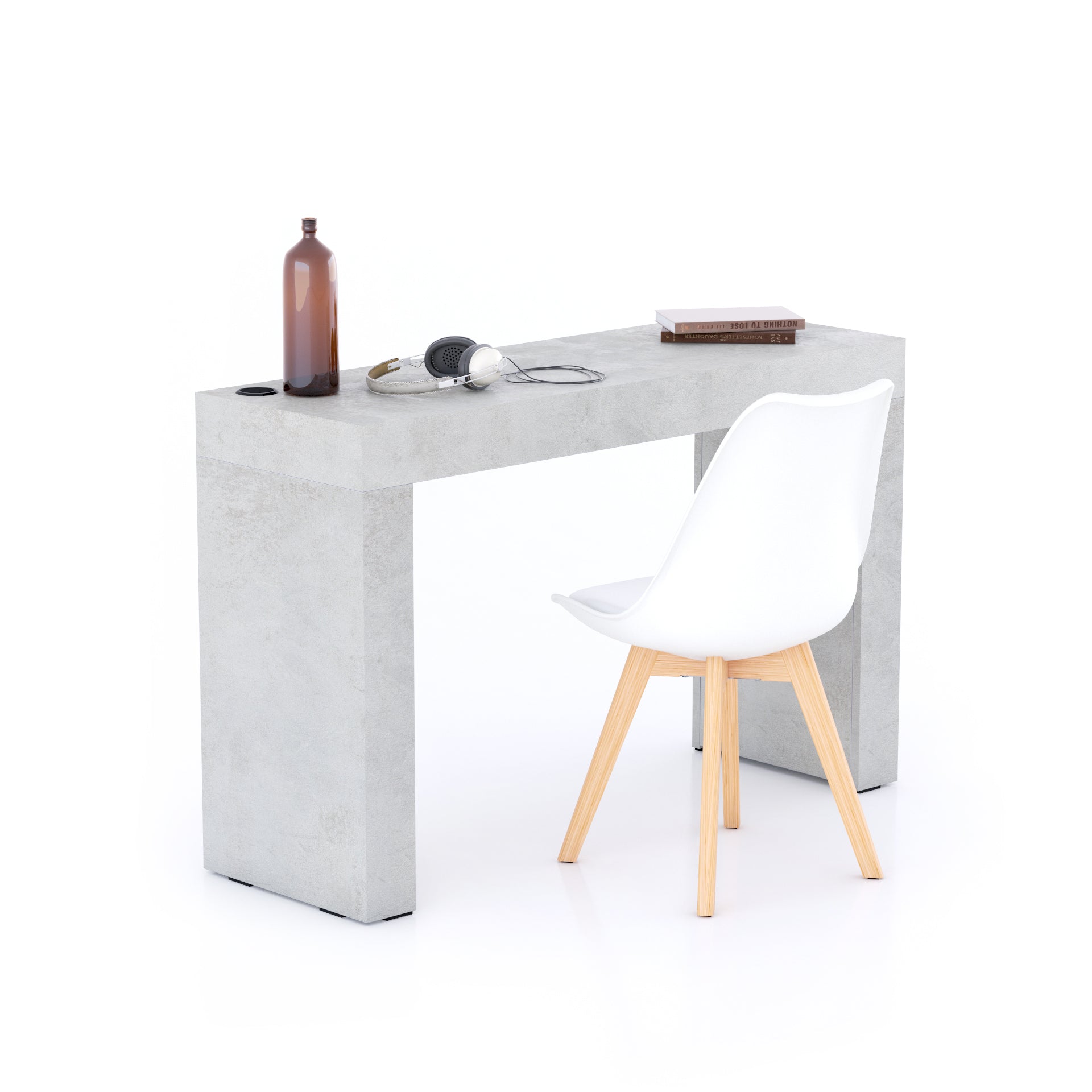 Table de bureau Evolution 120x40, Gris Béton avec 2 pieds et Chargeur Sans Fil - Main image