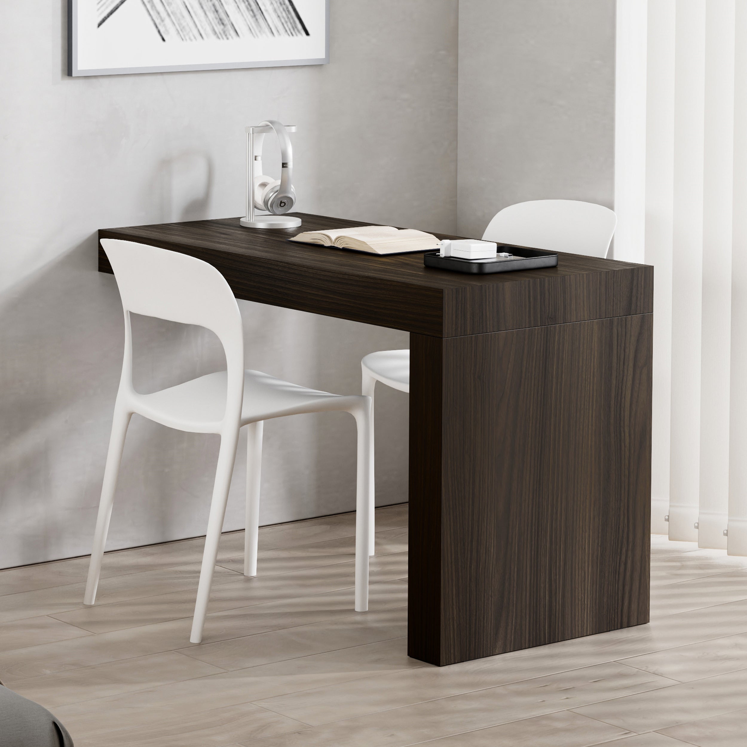 Table de Bureau Evolution 120x60, Noyer Américain avec Un Pied - Set image 1