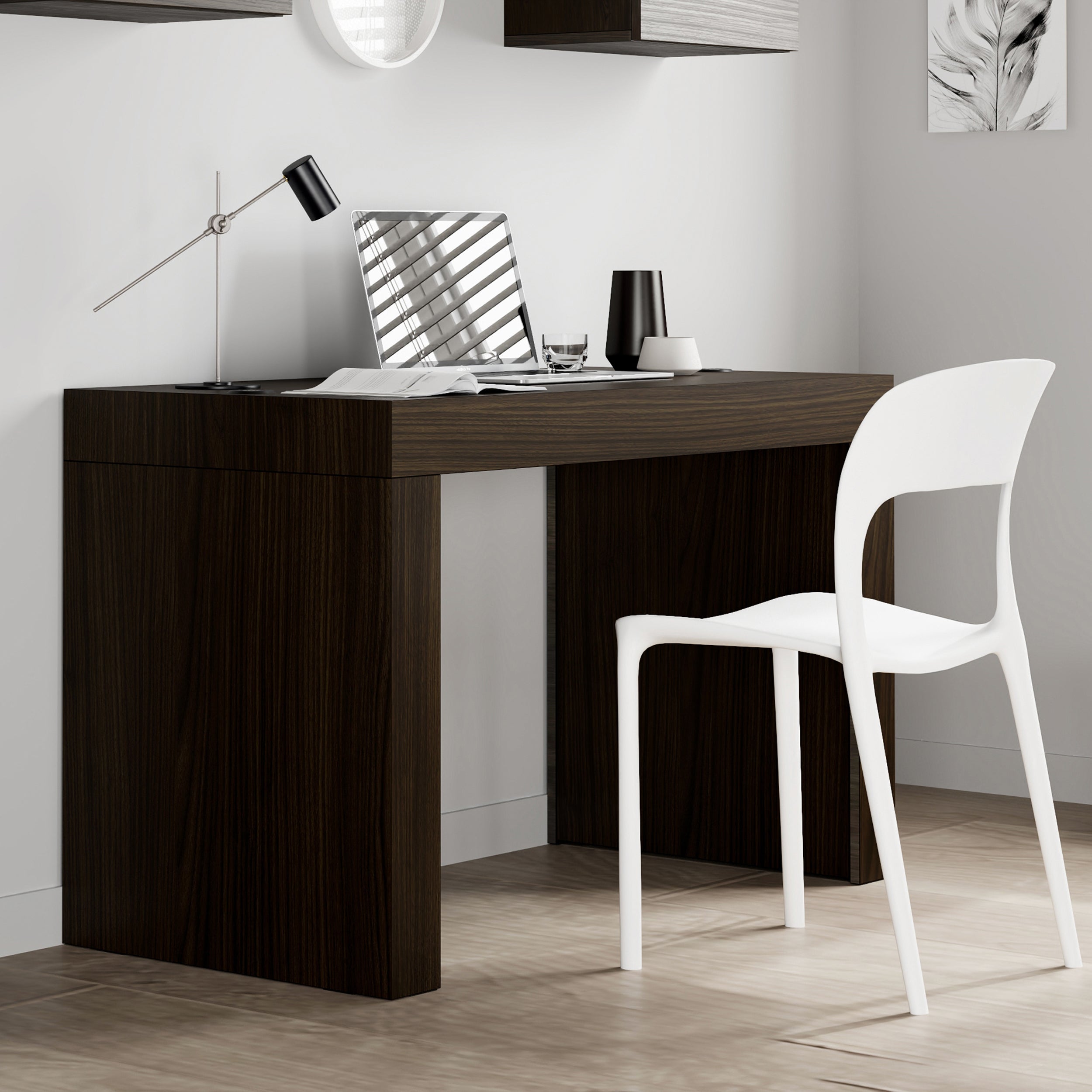 Table de Bureau Evolution 120x60, Noyer Américain avec Deux Pieds et Chargeur sans fil - Set image 1