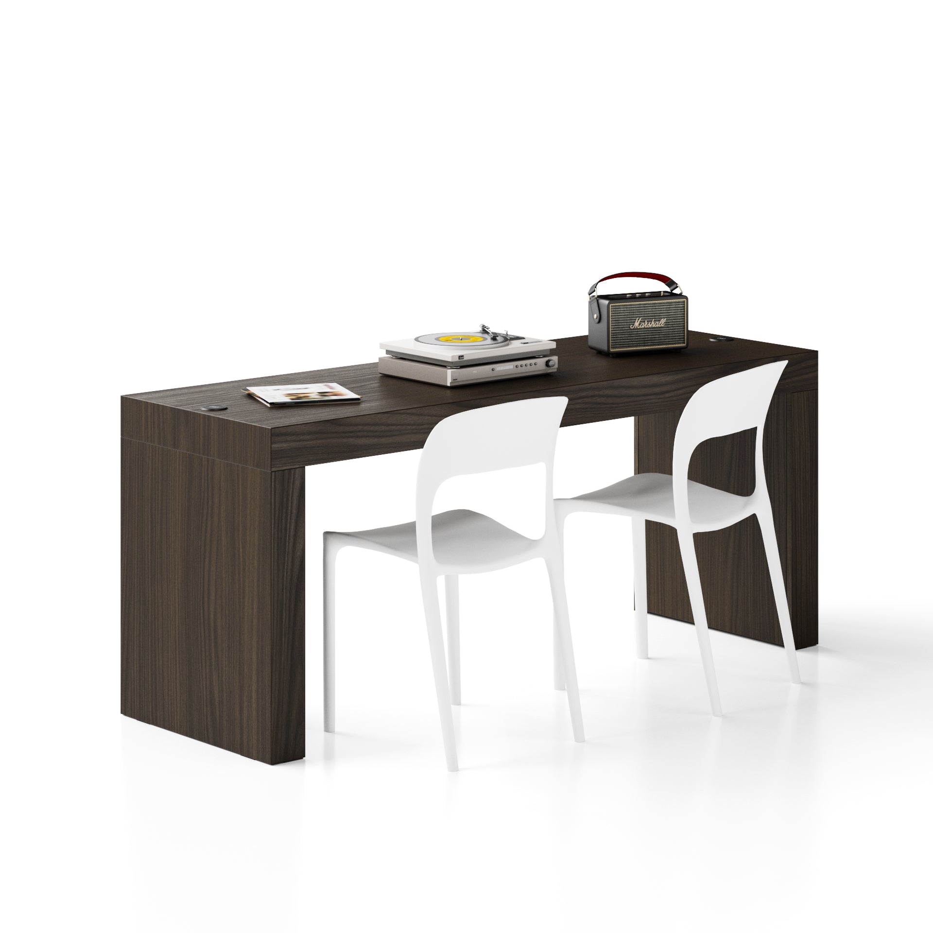 Scrivania Evolution 180x60, Noce Scuro con Due Gambe e Caricatore Wireless