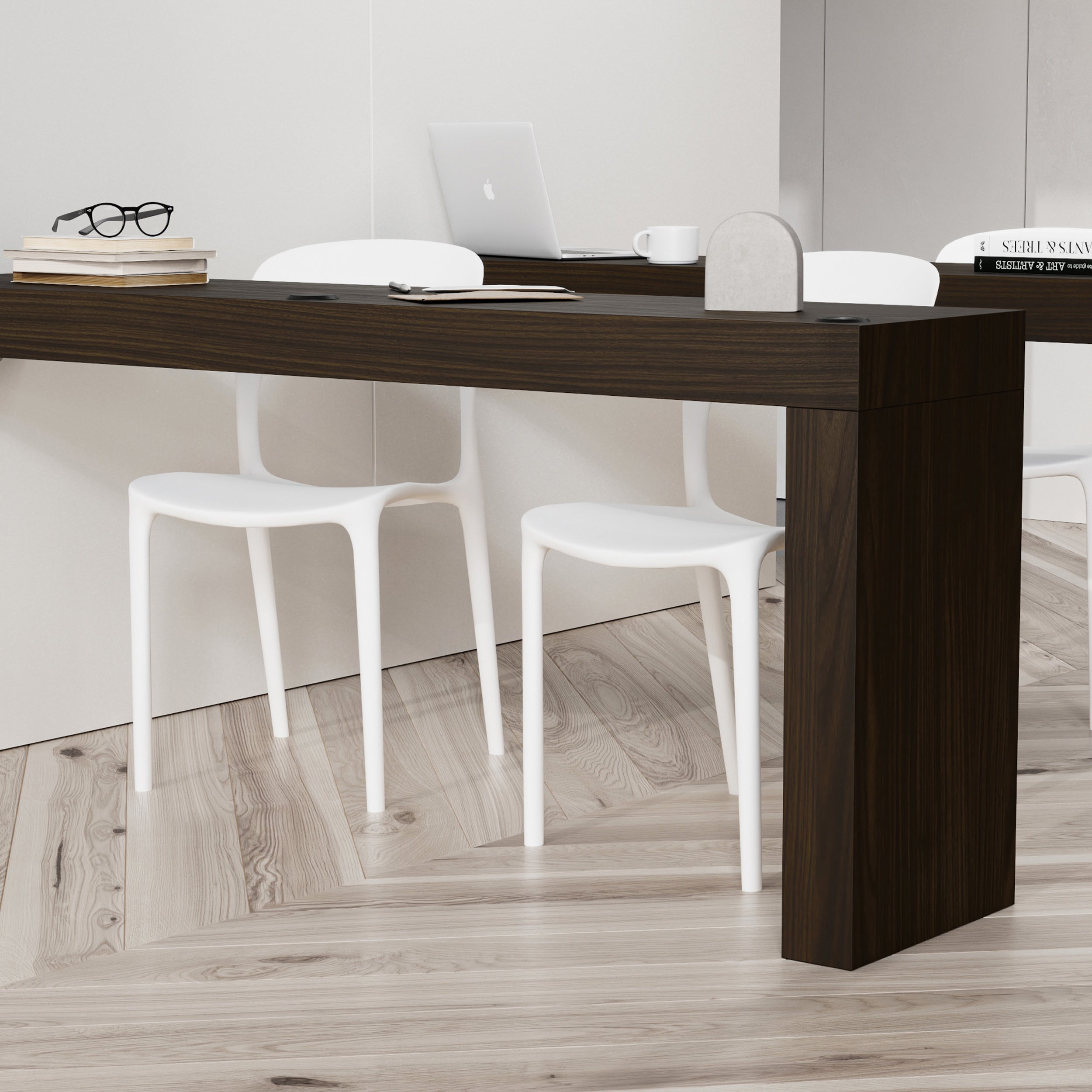 Evolution Desk 70.9 x 15.7 in, Dark Walnut with One Leg and Wireless Charger - Set image 1