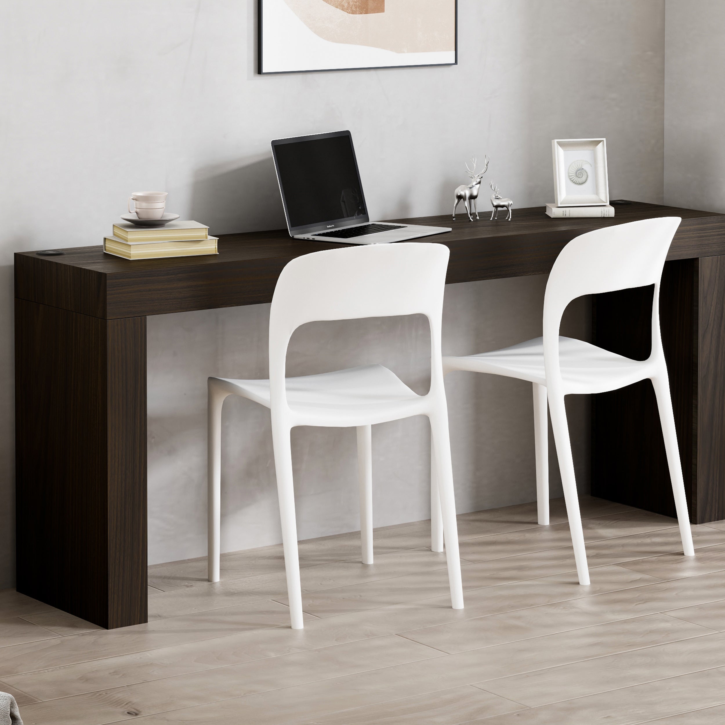 Schreibtisch Evolution 180x40, Nussbaum Dunkel mit zwei Beinen und kabellosem Ladegerät - Set image 1