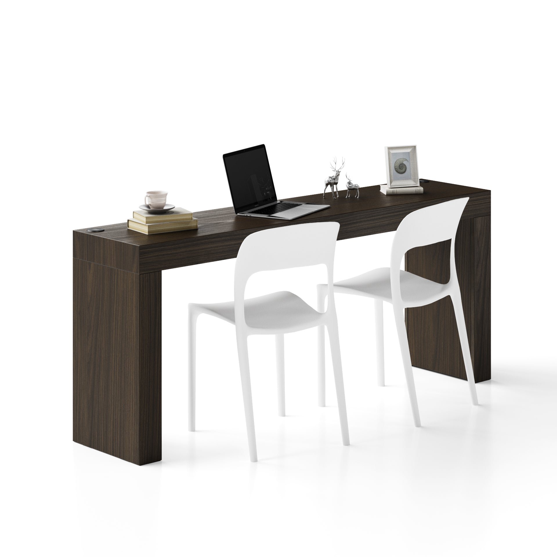 Escritorio Evolution 180x40, nogal americano con dos patas y cargador inalámbrico
