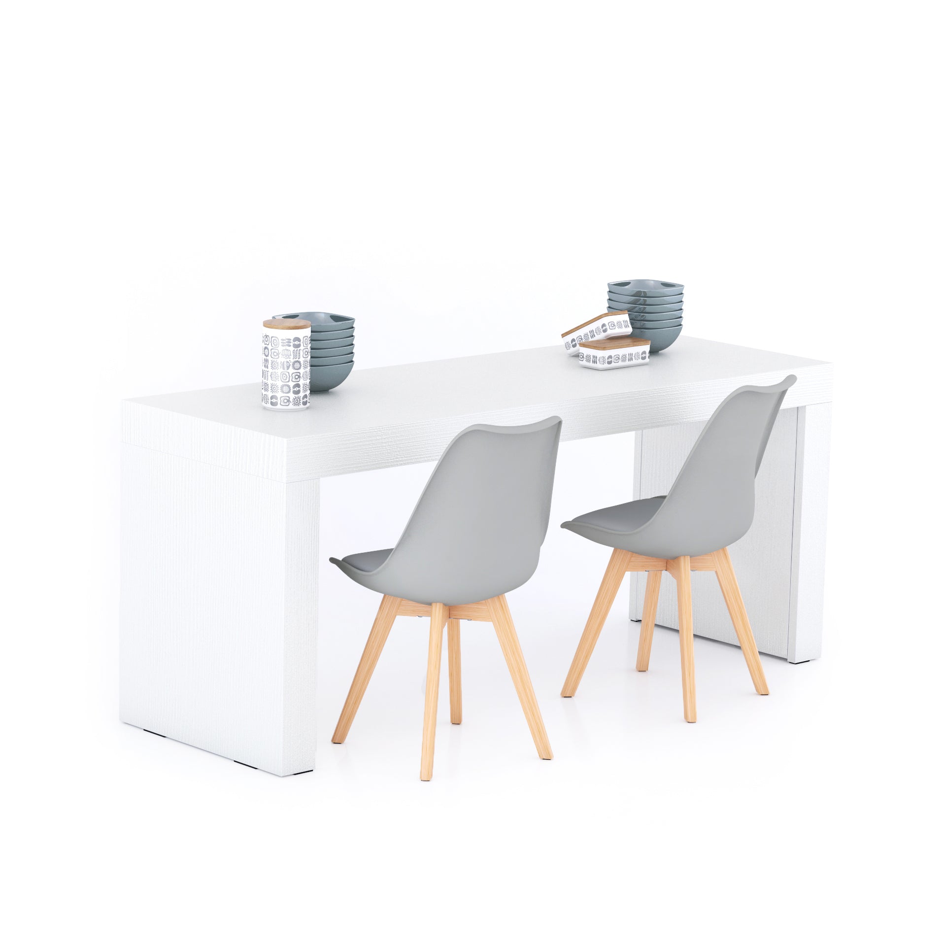 Tavolo da pranzo Evolution 180x60, Bianco Frassino con Due Gambe