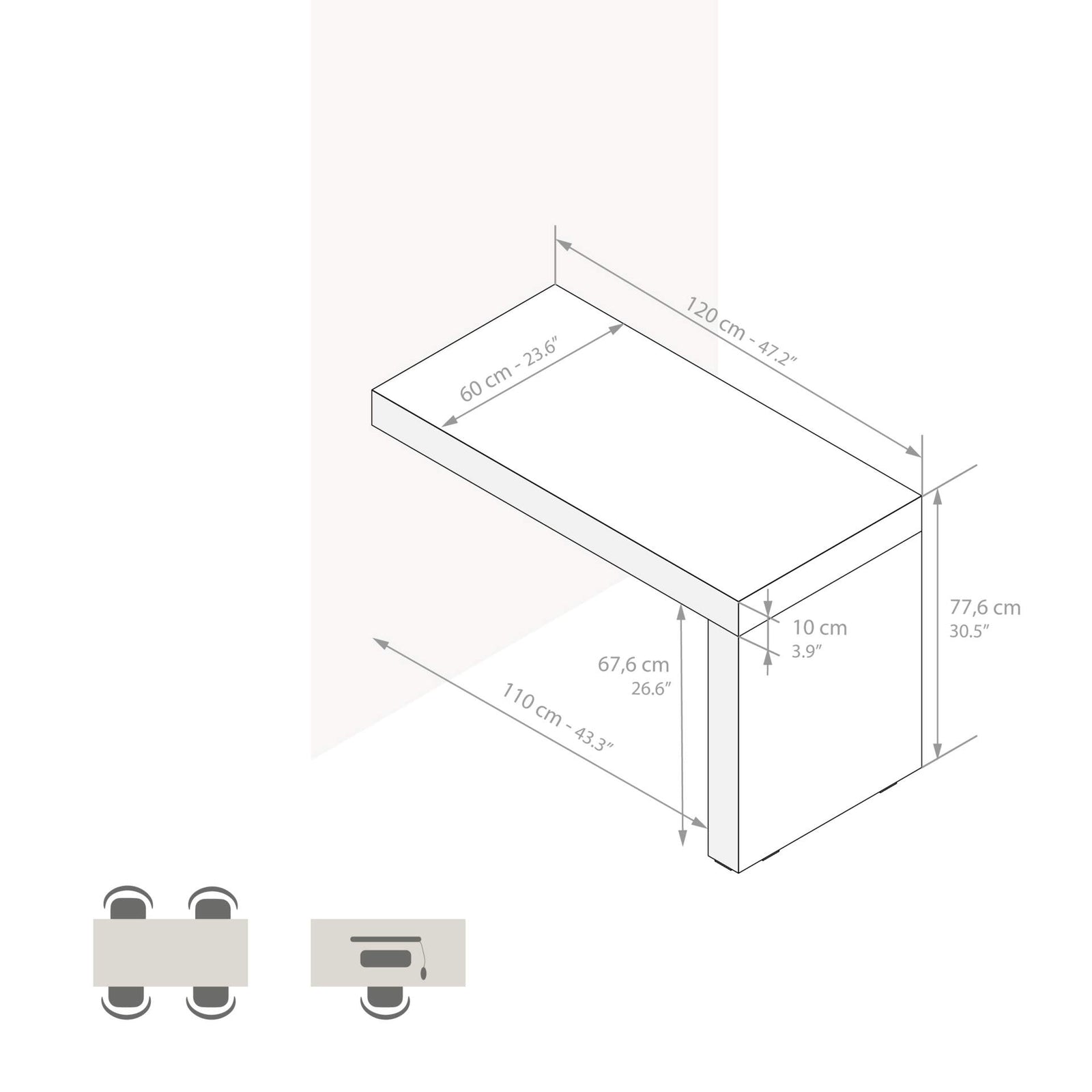 Mesa de comedor Evolution 120x60, Madera Rustica con Una Pierna - Immagine tecnica 1