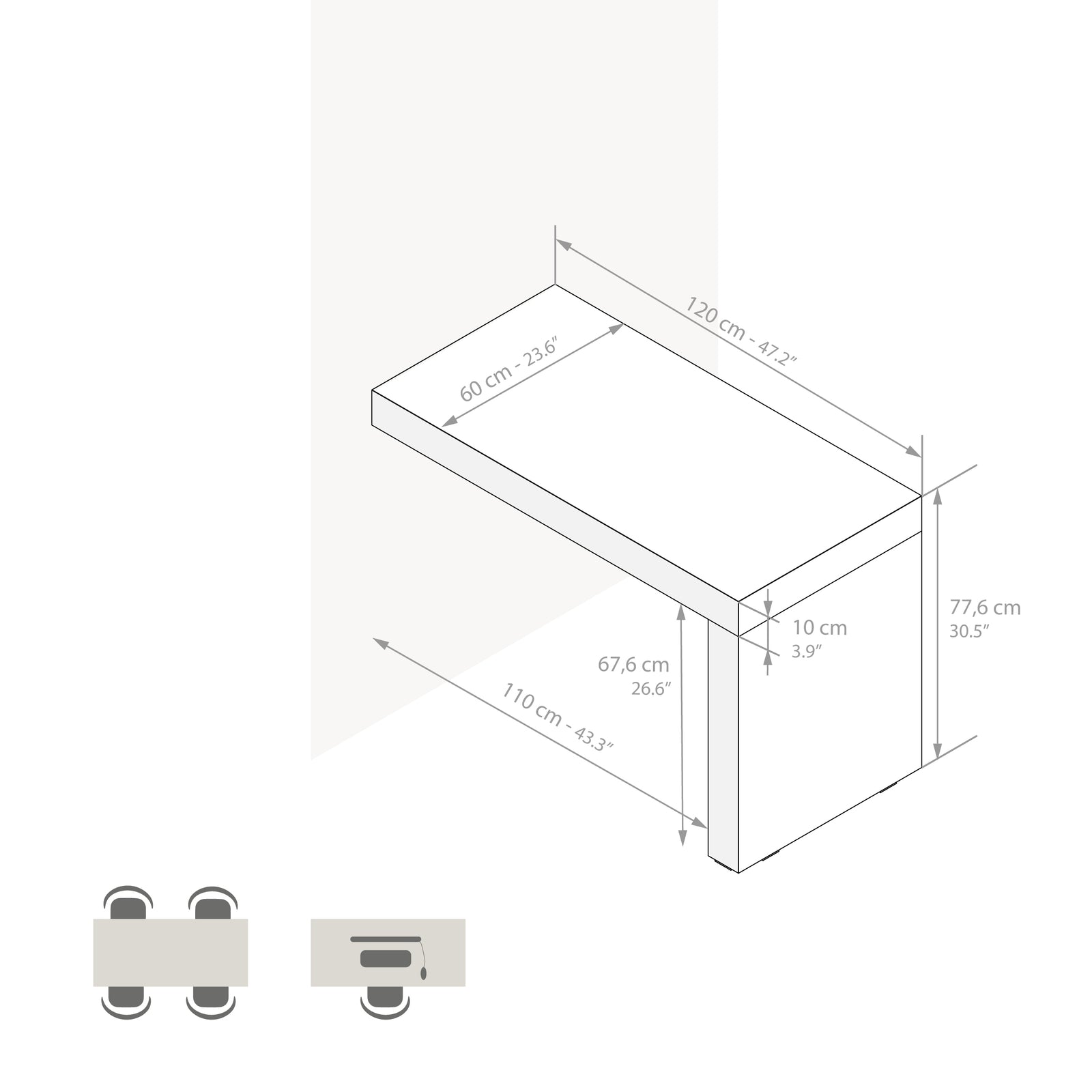 Evolution dining table with One Leg 120x60, Dark Walnut - Immagine tecnica 1