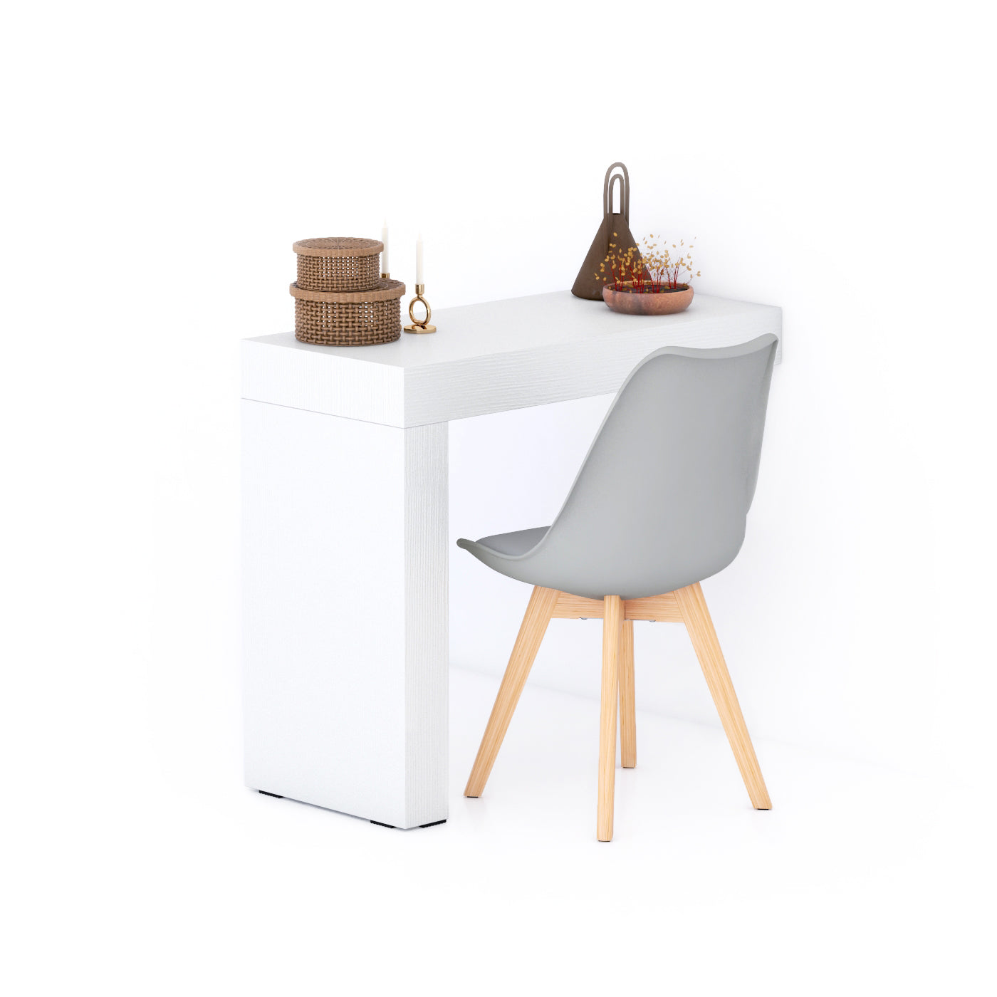 Tavolo da pranzo Evolution 90x40, Bianco Frassino con Una Gamba
