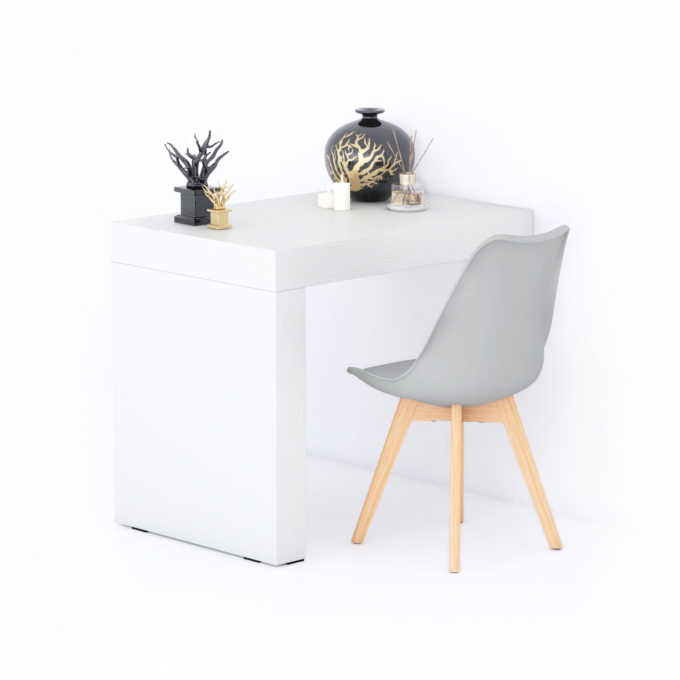Evolution dining table 90x60, Ashwood White with One Leg - Main image