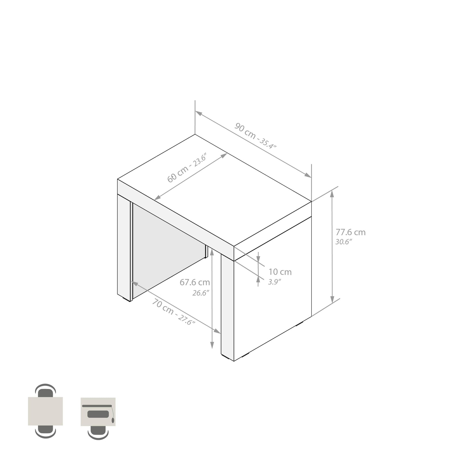 Mesa de comedor Evolution 90x60, Cemento Gris con dos patas - Immagine tecnica 1