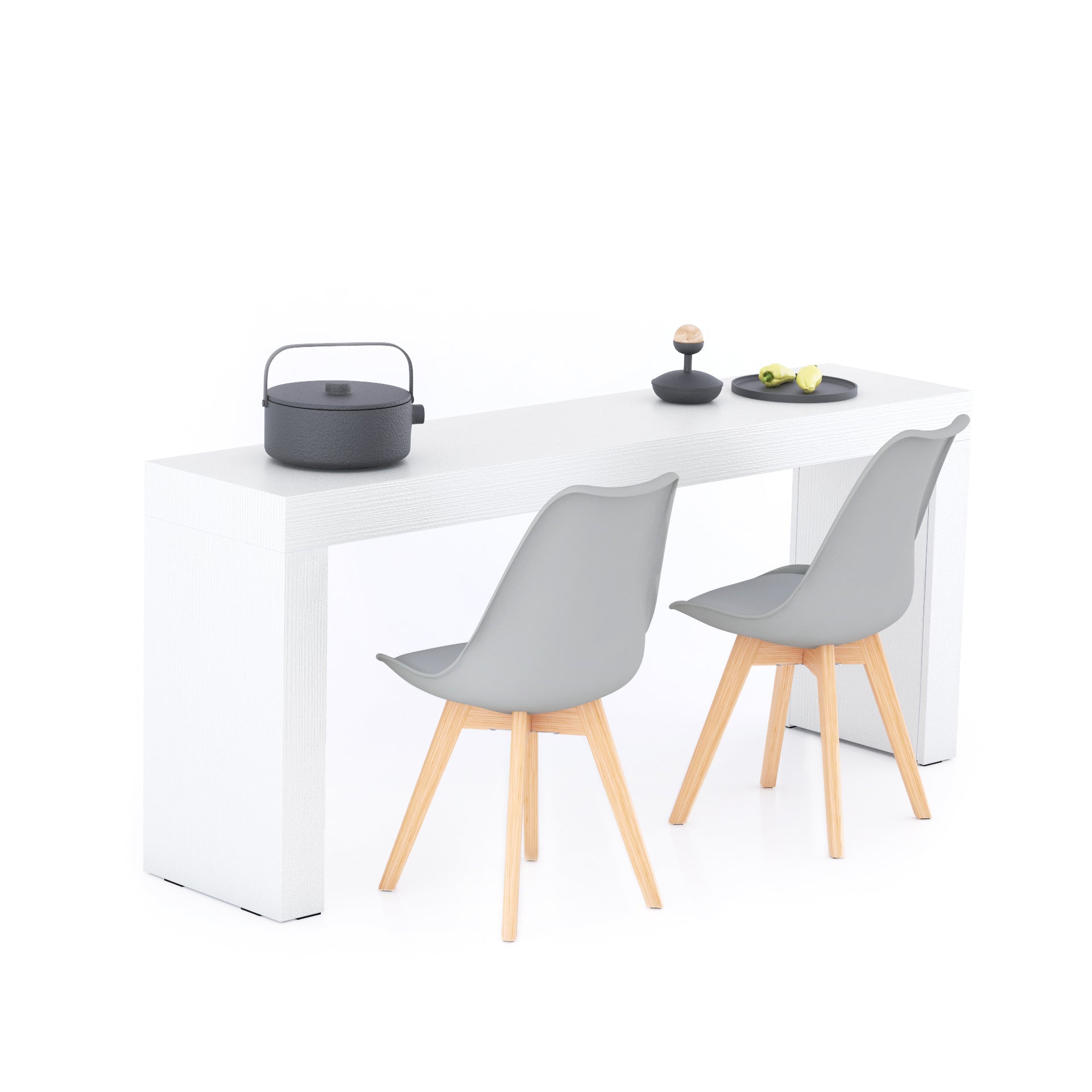 Tavolo da pranzo Evolution 180x40, Bianco Frassino con Due Gambe - Immagine principale