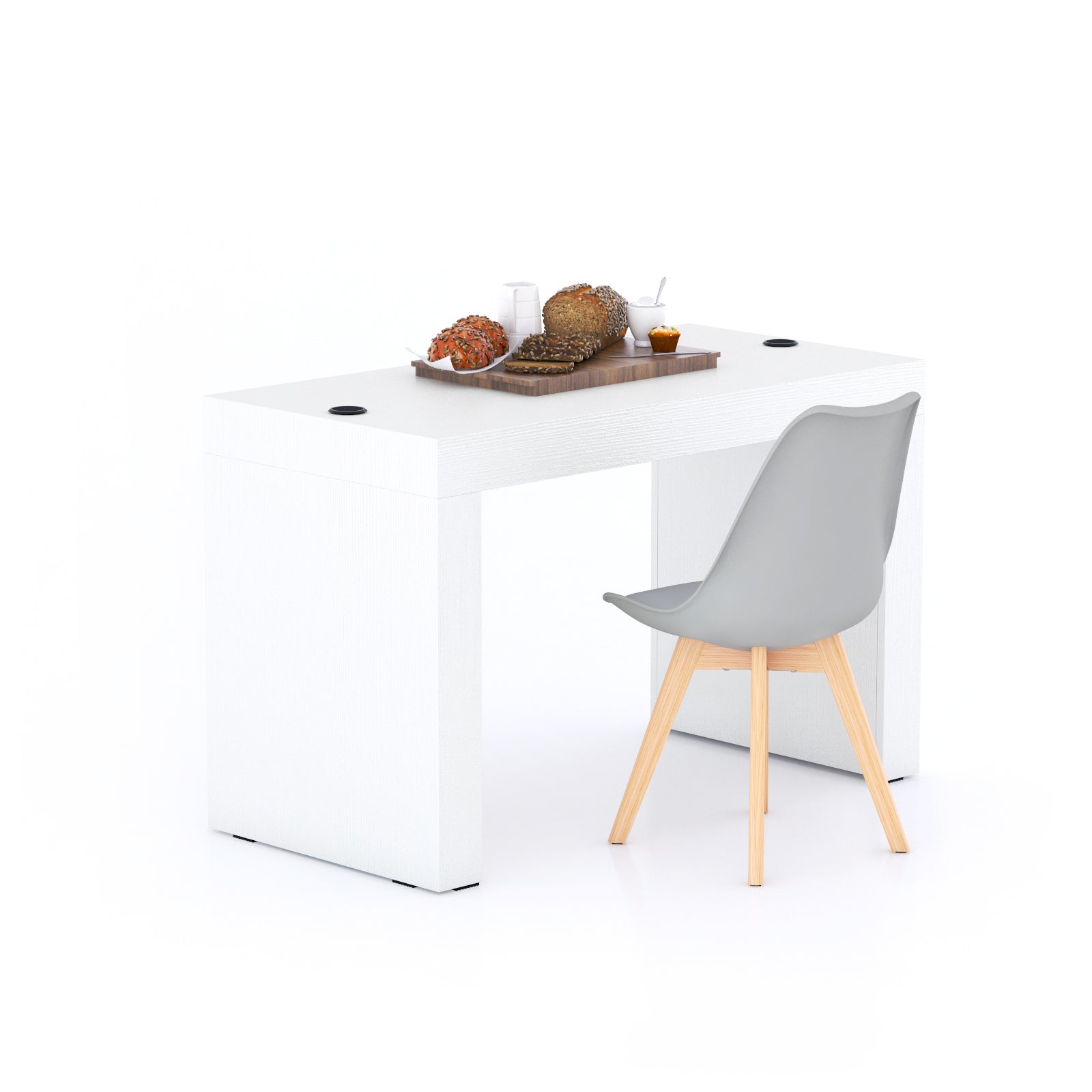 Evolution Esstisch 120 x 60, mit kabellosem Ladegerät und zwei Beinen, Esche, Weiß - Main image