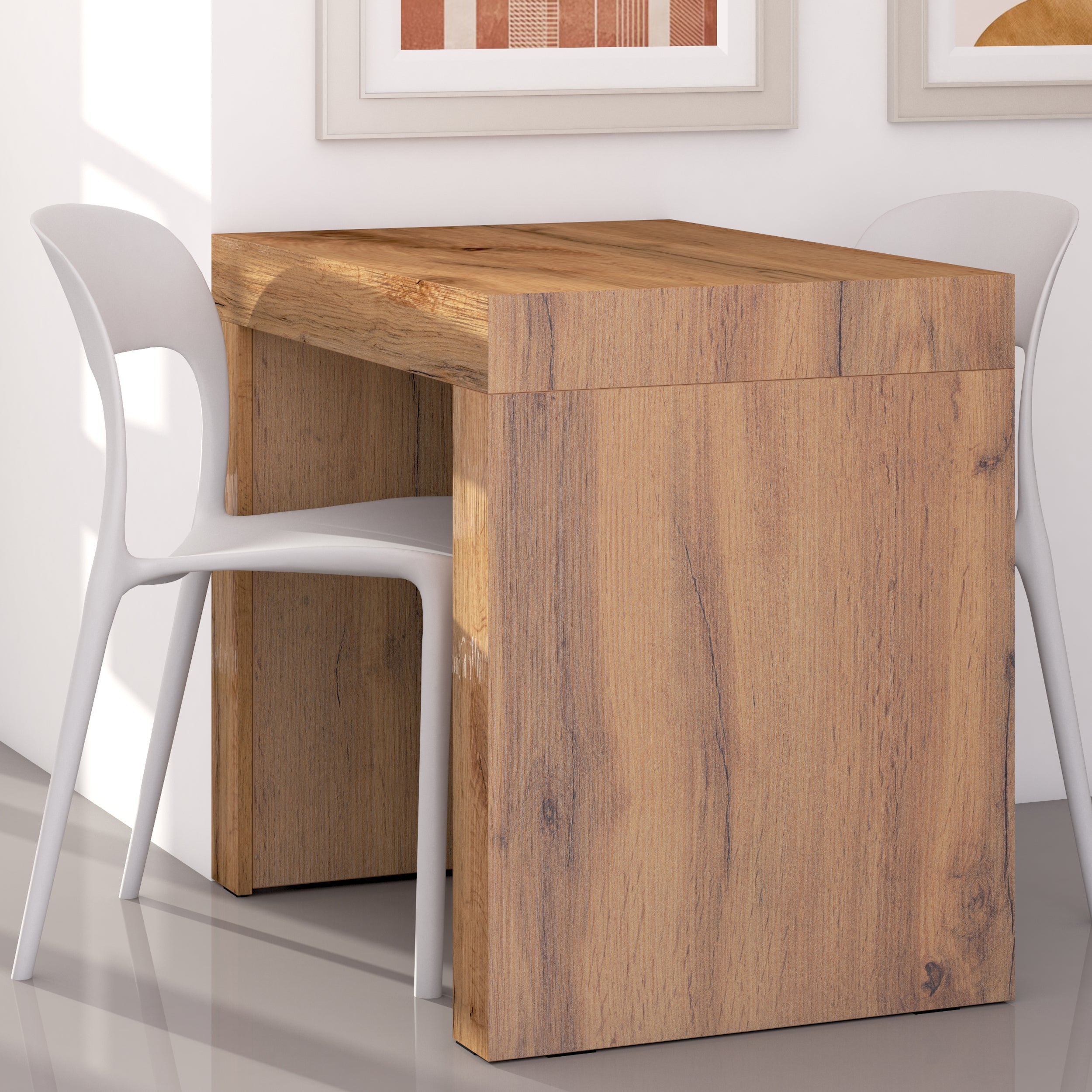 Mesa de comedor Evolution 90x60, fresno blanco con dos patas - Set image 1