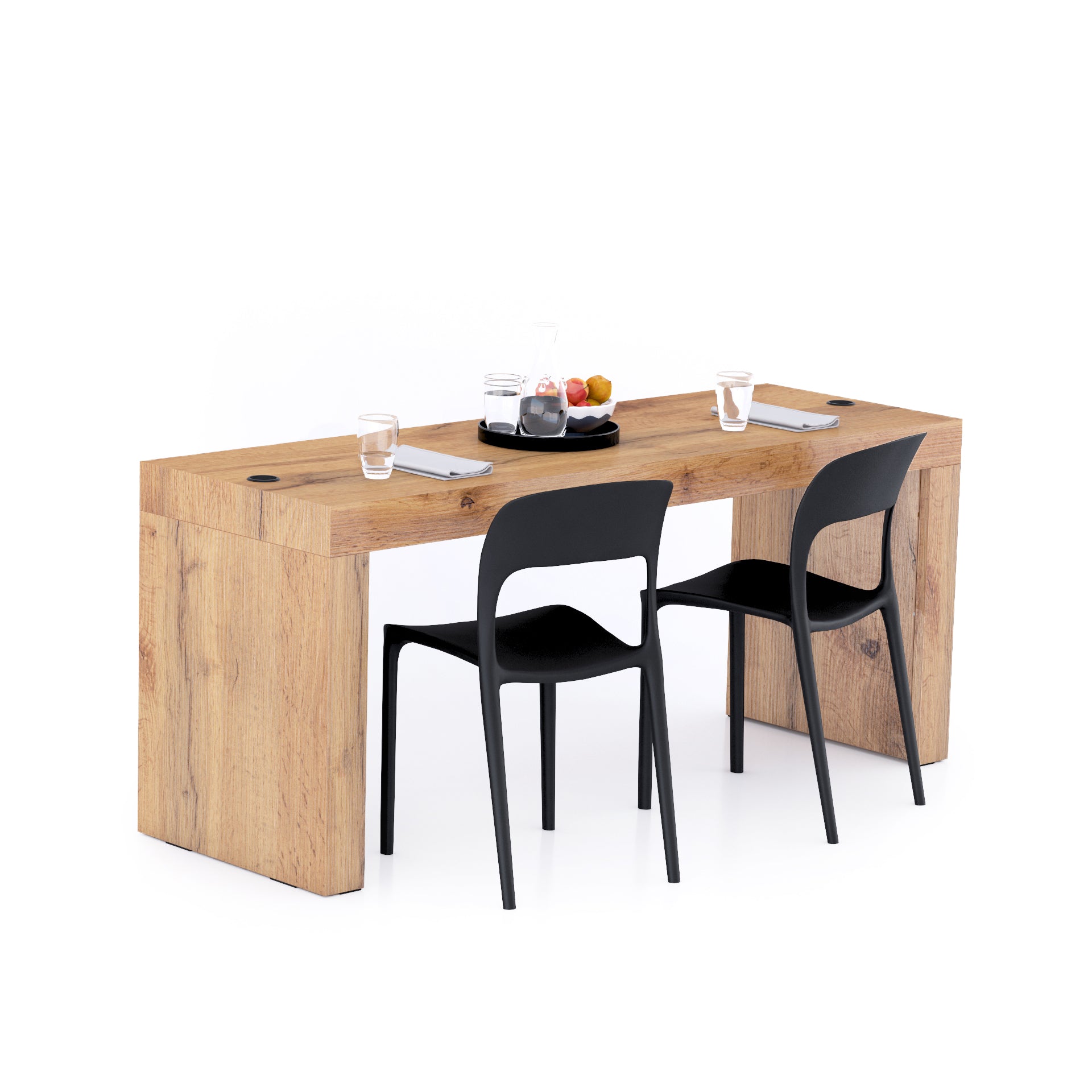 Mesa de comedor Evolution 180x60, Madera Rustica con dos patas y cargador inalámbrico