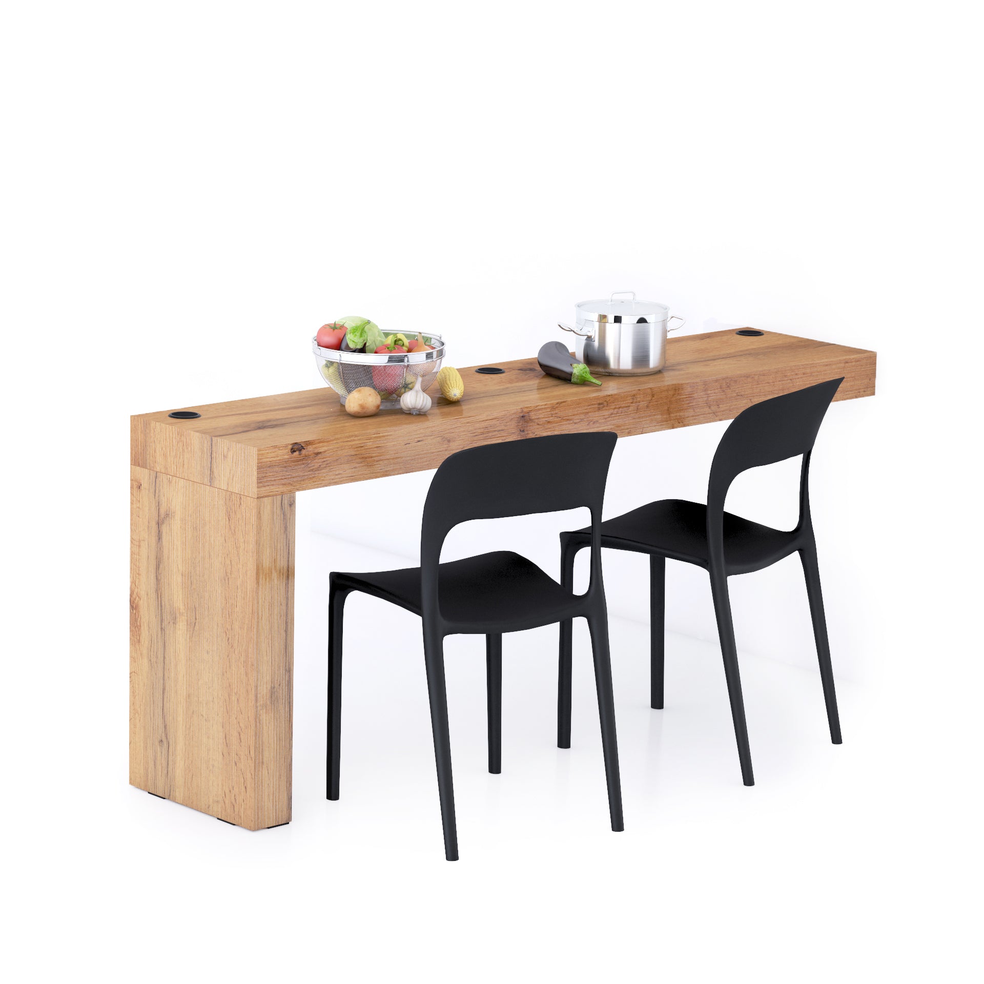 Table à manger Evolution 180x40, Bois Rustique avec 1 pied et Chargeur Sans Fil