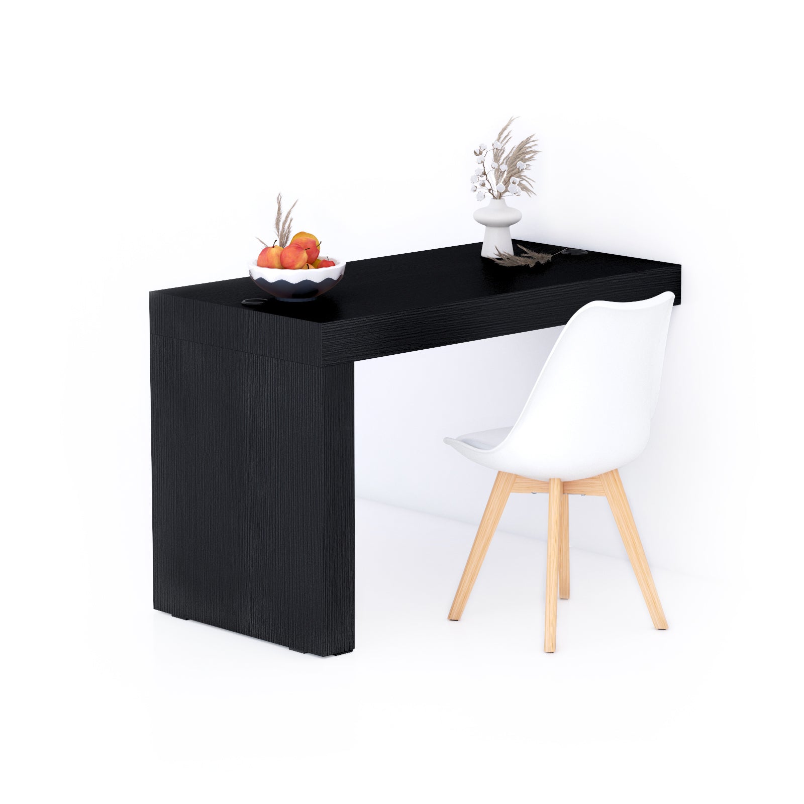 Evolution Esstisch 120 x 60 mit kabellosem Ladegerät, Esche, Schwarz, mit einem Bein