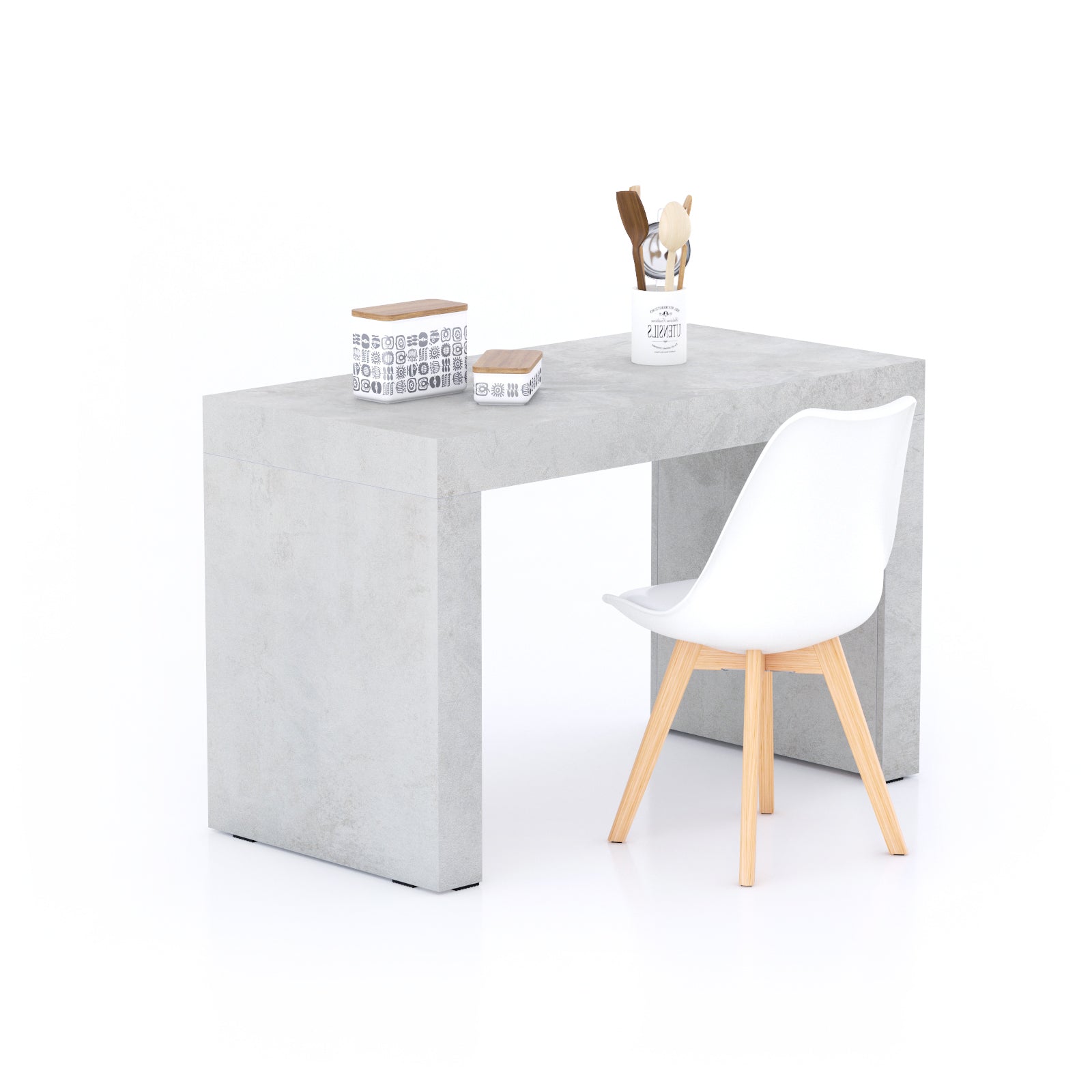Evolution Esstisch 120 x 60, grauer Beton, mit zwei Beinen