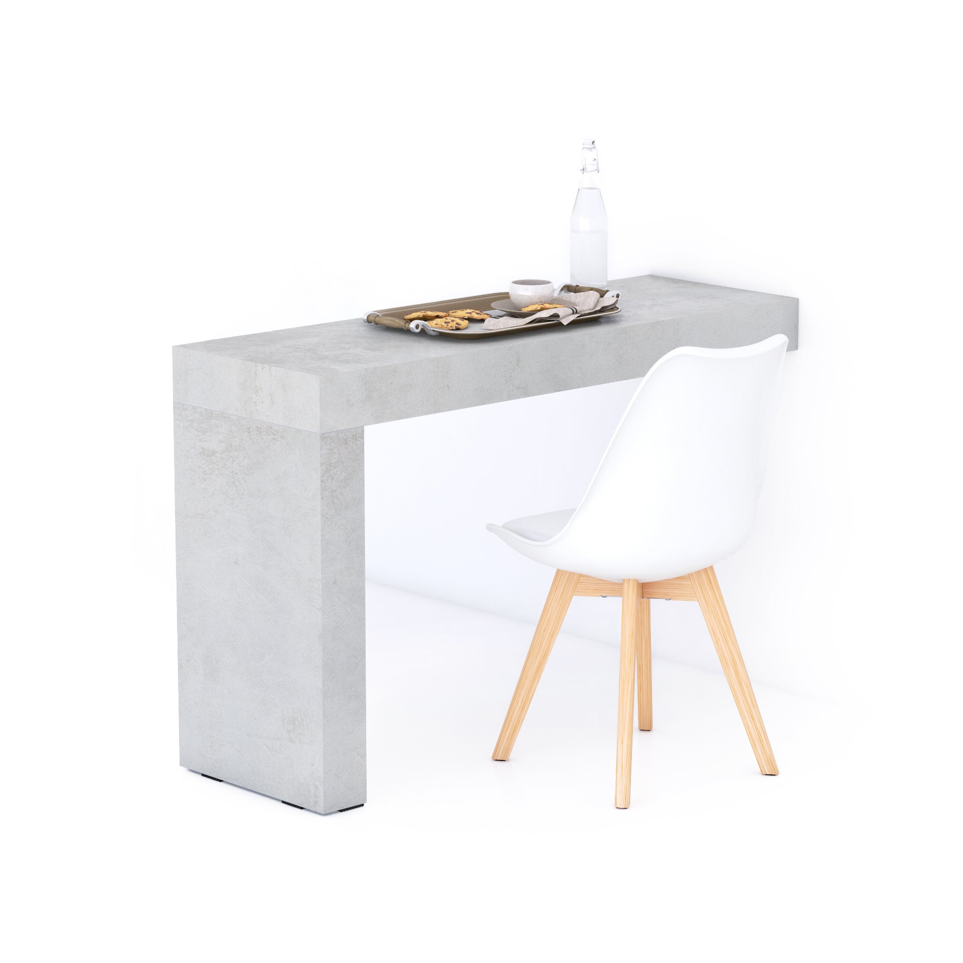 Mesa de comedor Evolution 120x40, Cemento Gris con una pata