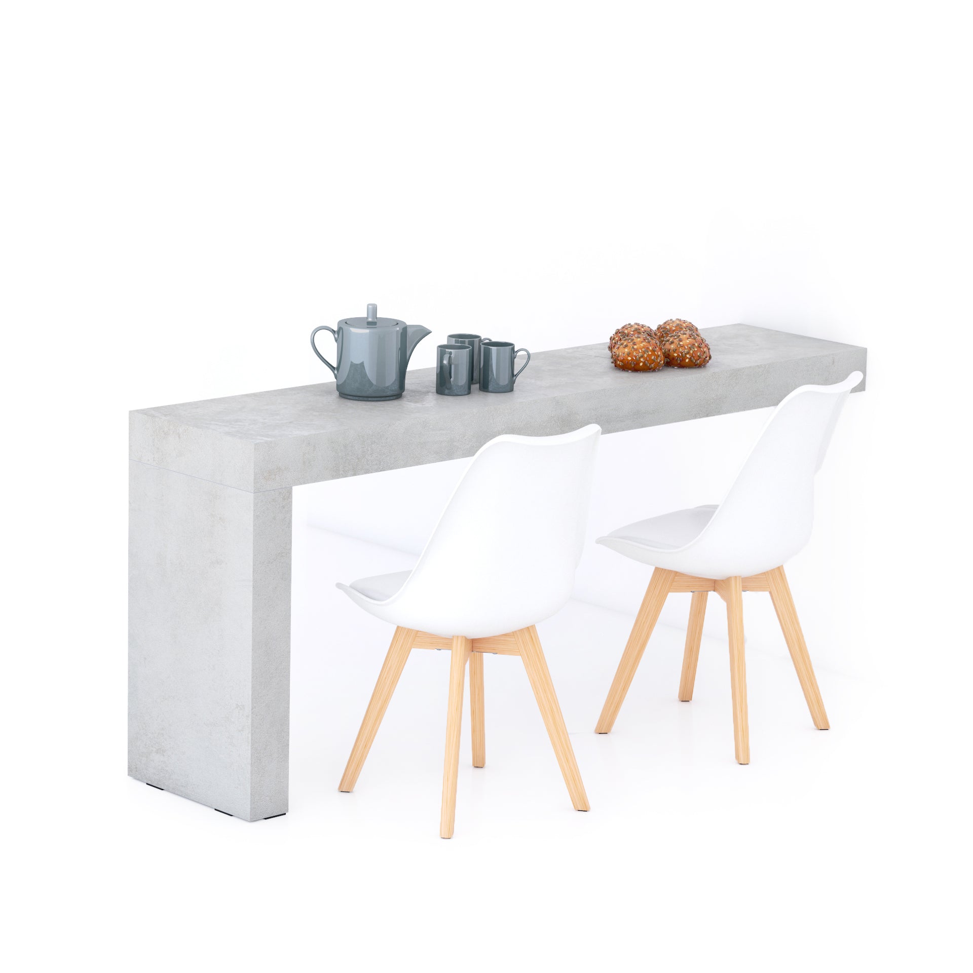 Table à manger Evolution 180x40, Gris Béton avec 1 pied
