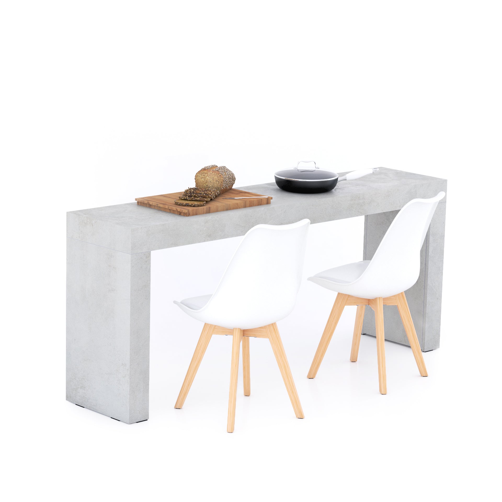 Table à manger Evolution 180x40, Gris Béton avec 2 pieds - Main image