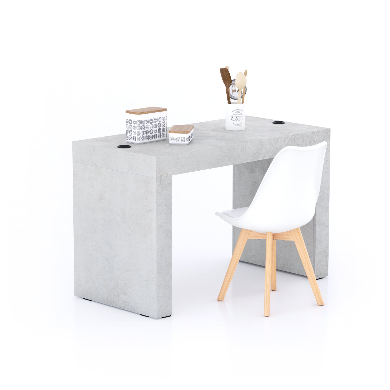 Evolution dining table 120x60 with Wireless Charger, Concrete Effect, Grey with Two Legs - Main image