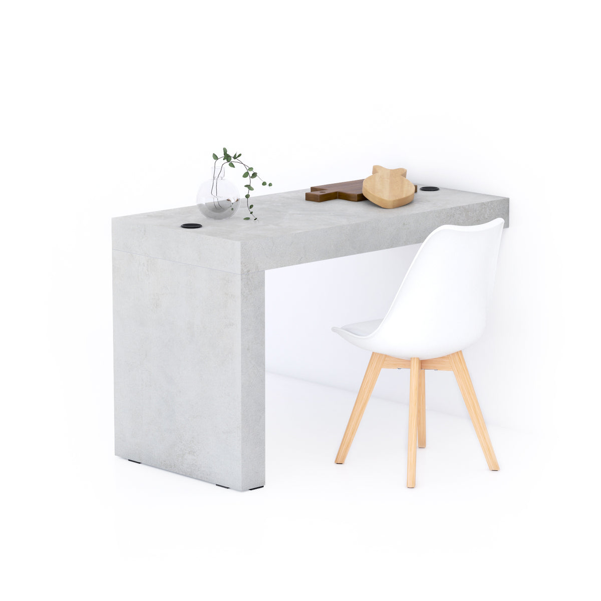 Evolution Esstisch 120 x 60 mit kabellosem Ladegerät, grauer Beton, mit einem Bein