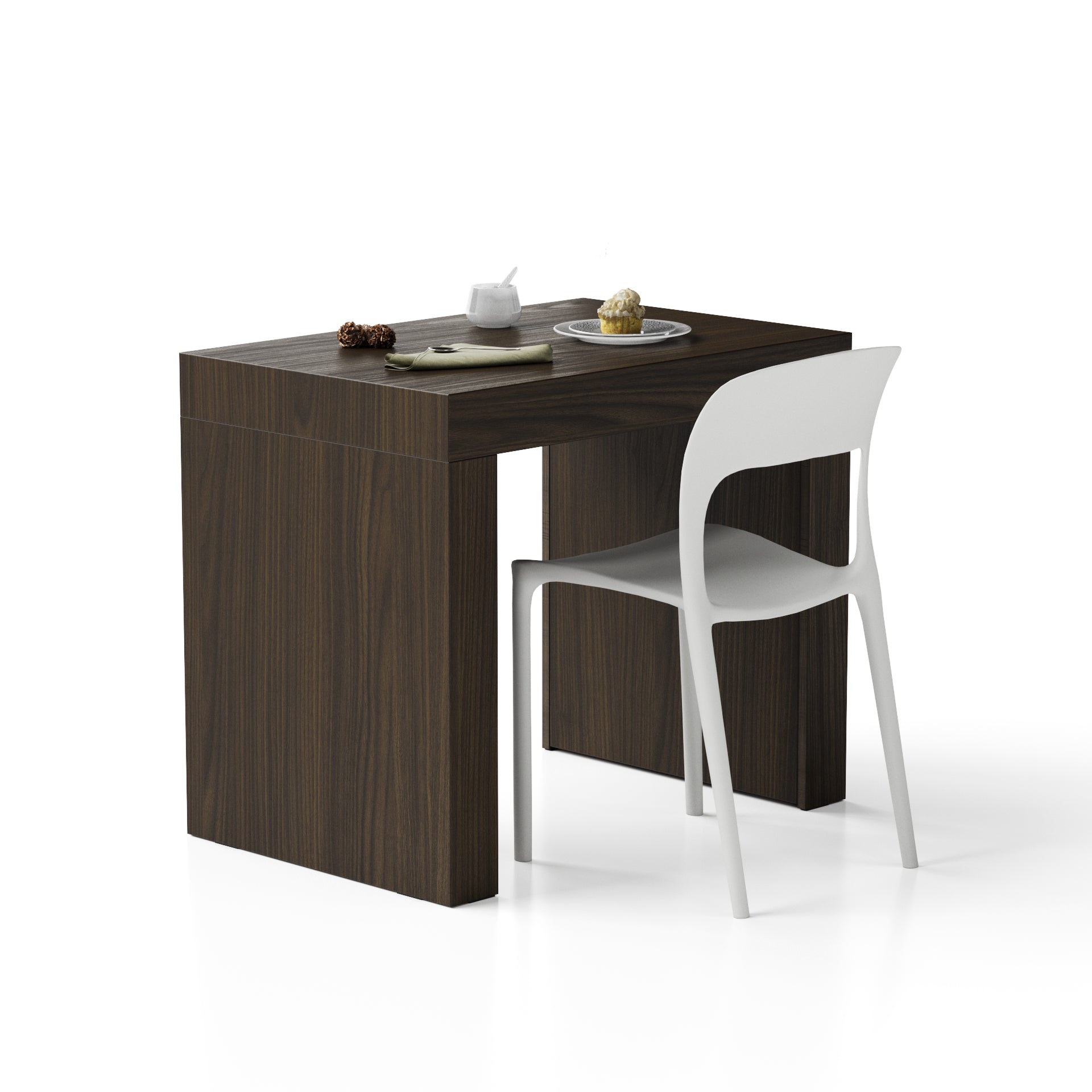 Evolution Esstisch 90x60, Nussbaum, Dunkel mit zwei Beinen