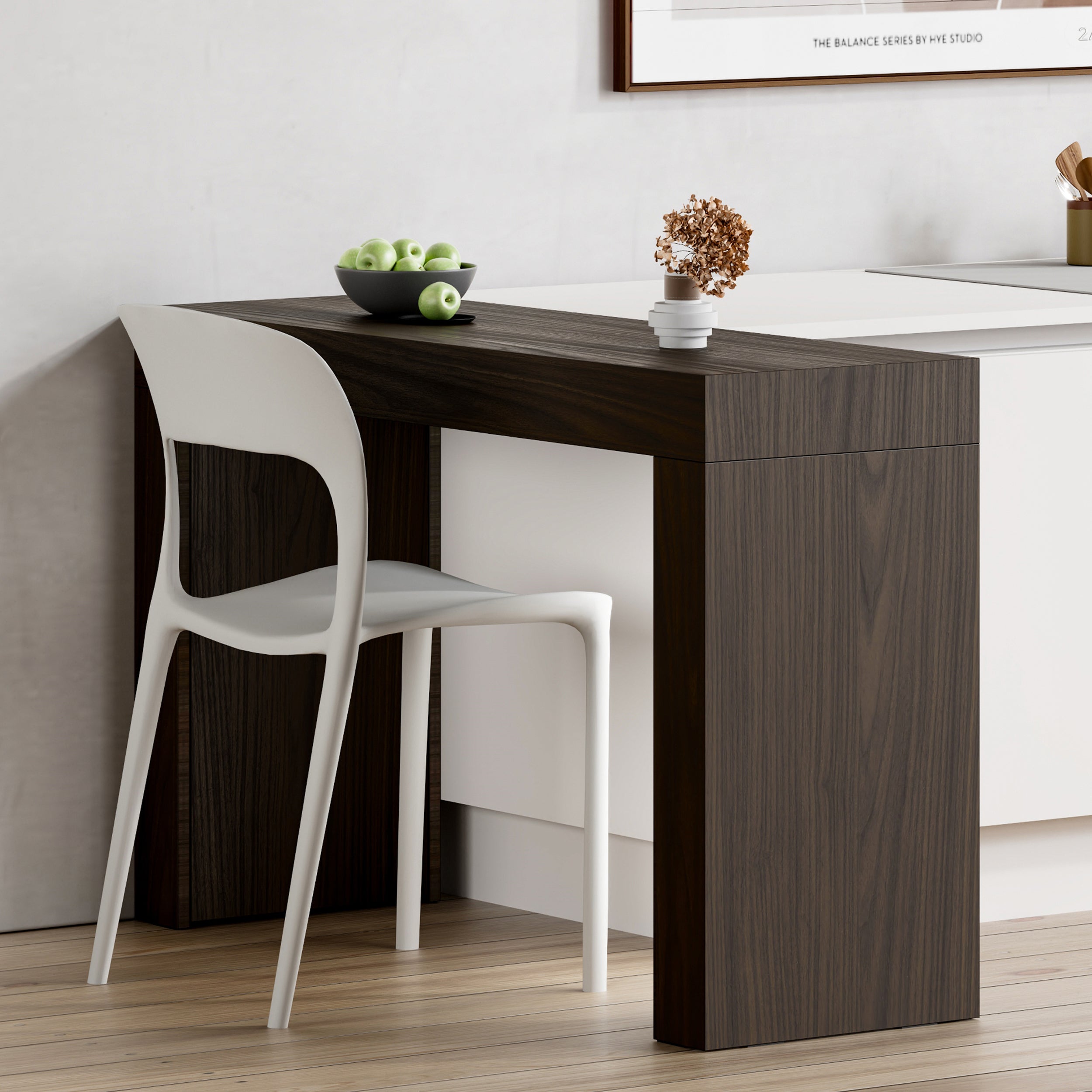 Evolution Esstisch 120x40, Nussbaum, Dunkel mit zwei Beinen - Set image 1