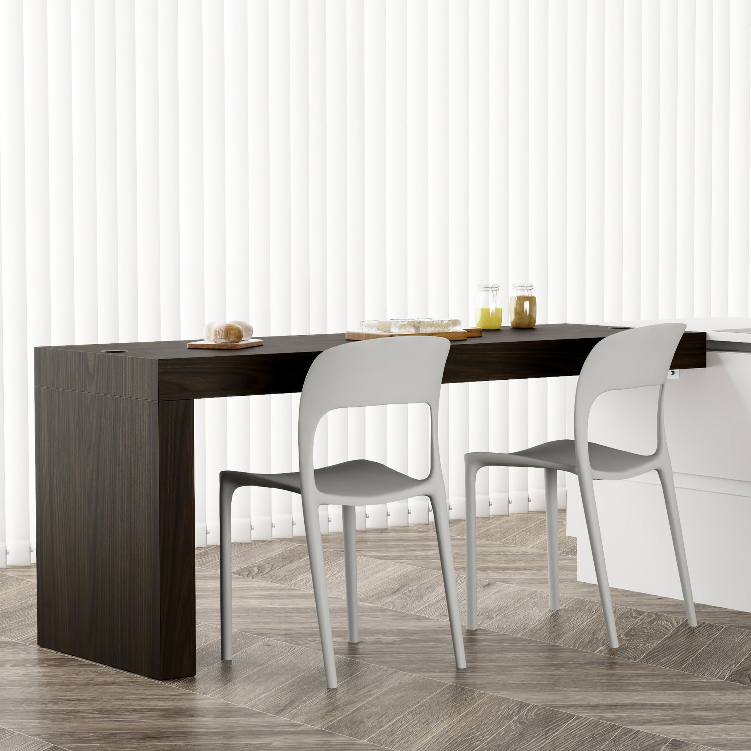 Tavolo da pranzo Evolution 180x60, Noce Scuro con Una Gamba e Caricatore Wireless - Immagine ambientata 1