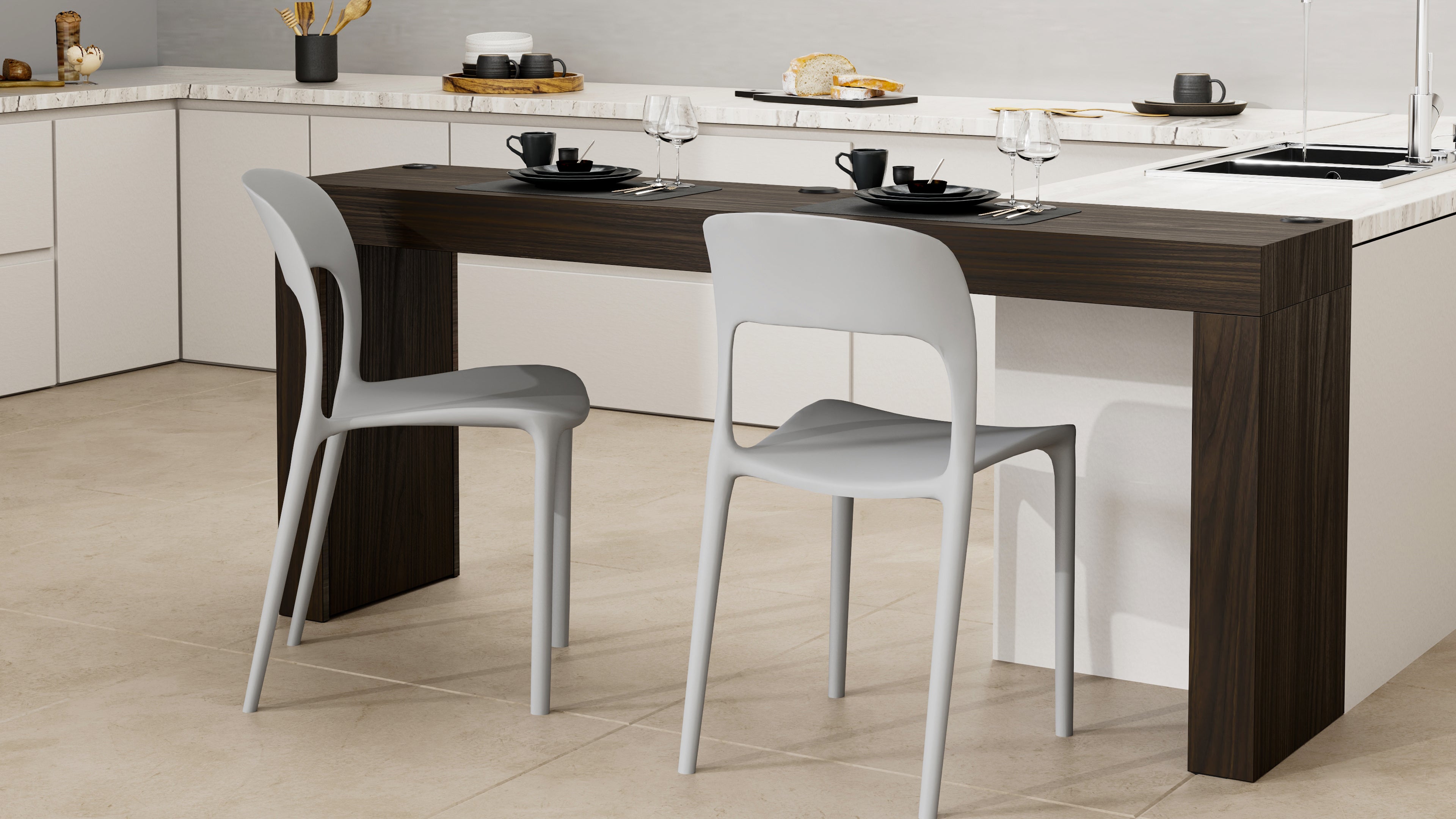Tavolo da pranzo Evolution 180x40, Noce Scuro con Due Gambe e Caricatore Wireless - Immagine ambientata 1