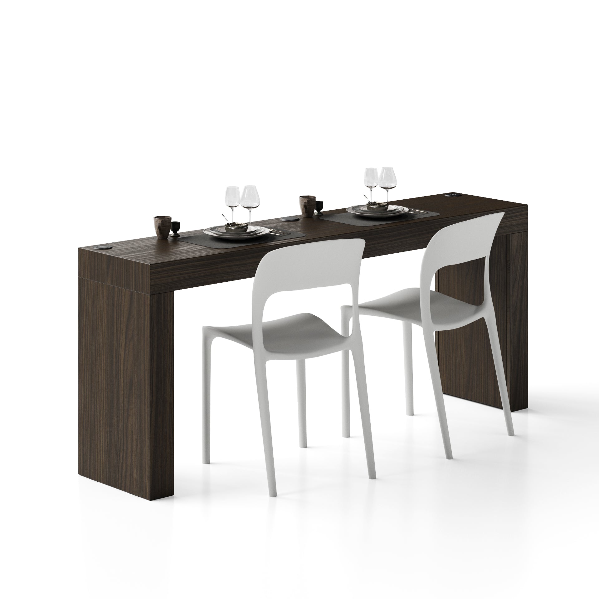 Table à manger Evolution 180x40, Noyer Américain Deux Pieds et Chargeur S F