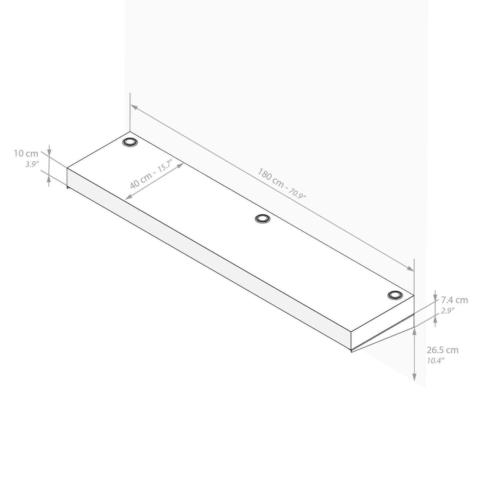 Floating tv stand Evolution 180x40 with Wireless Charger, Concrete Effect, Grey - Immagine tecnica 1
